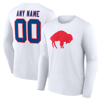 Men's White Buffalo Bills Team Authentic Classic Personalized Name & Number Long Sleeve T-Shirt