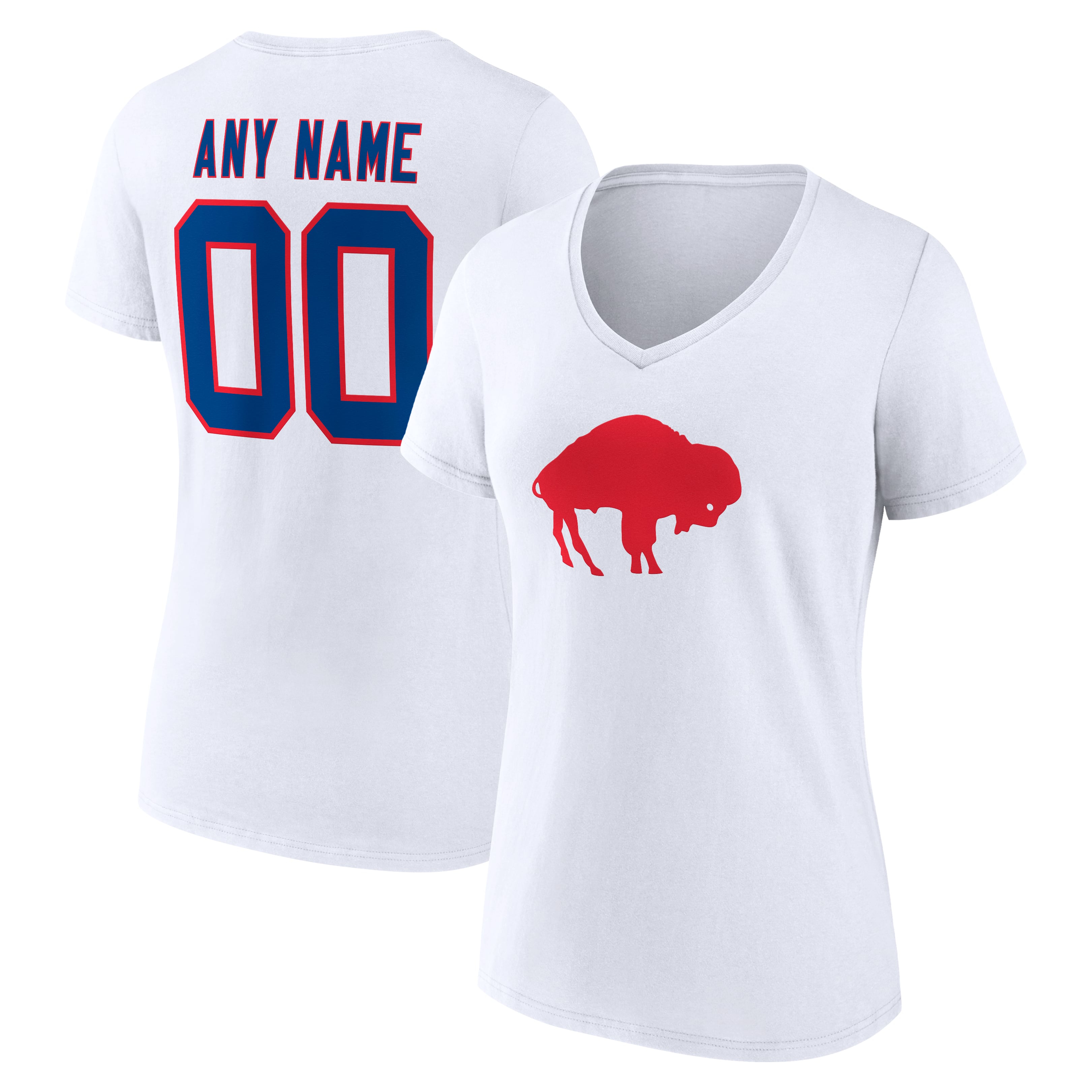 Women's White Buffalo Bills Team Authentic Classic Personalized Name & Number V-Neck T-Shirt