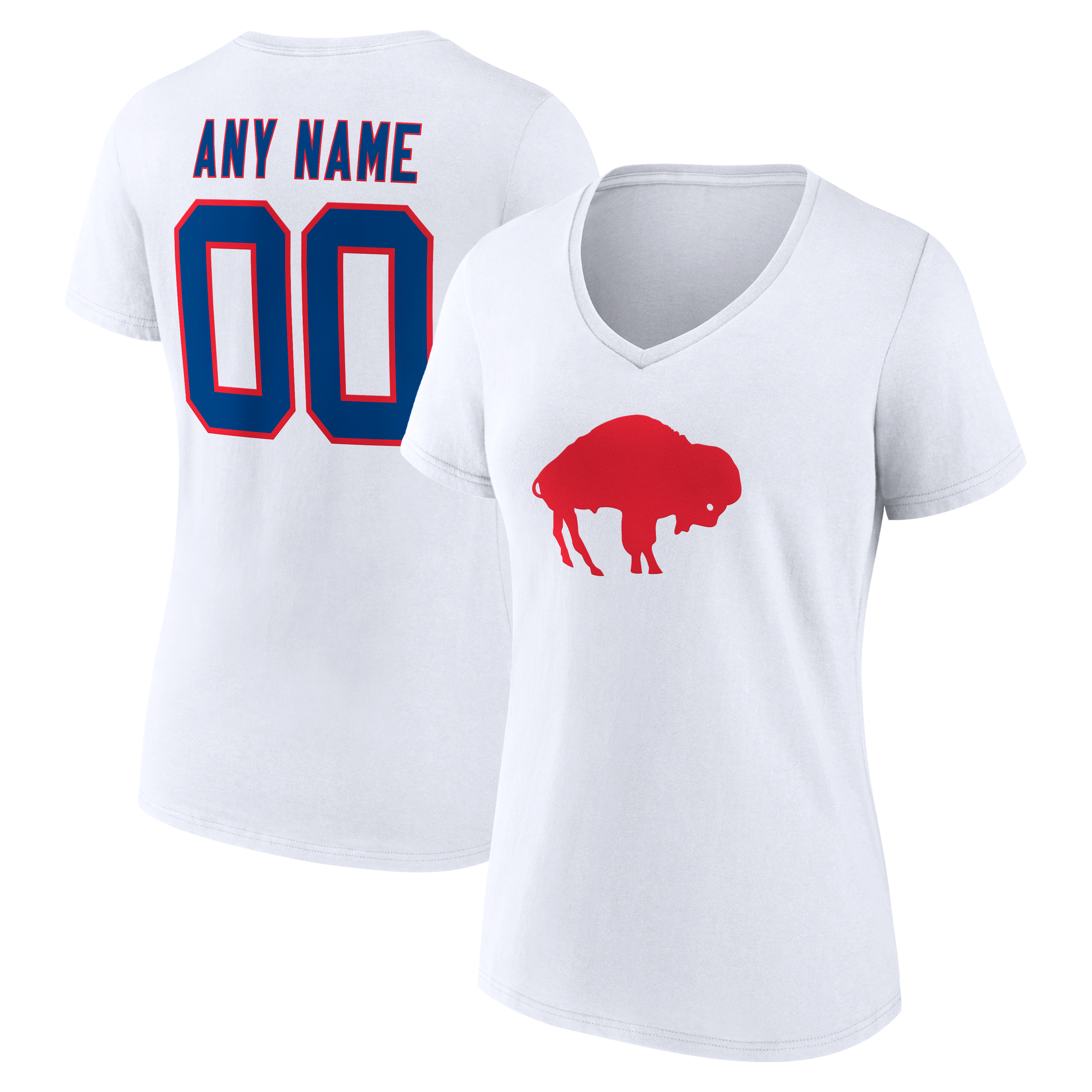 Women's White Buffalo Bills Team Authentic Classic Personalized Name & Number V-Neck T-Shirt