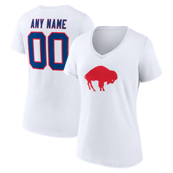Women's White Buffalo Bills Team Authentic Classic Personalized Name & Number V-Neck T-Shirt