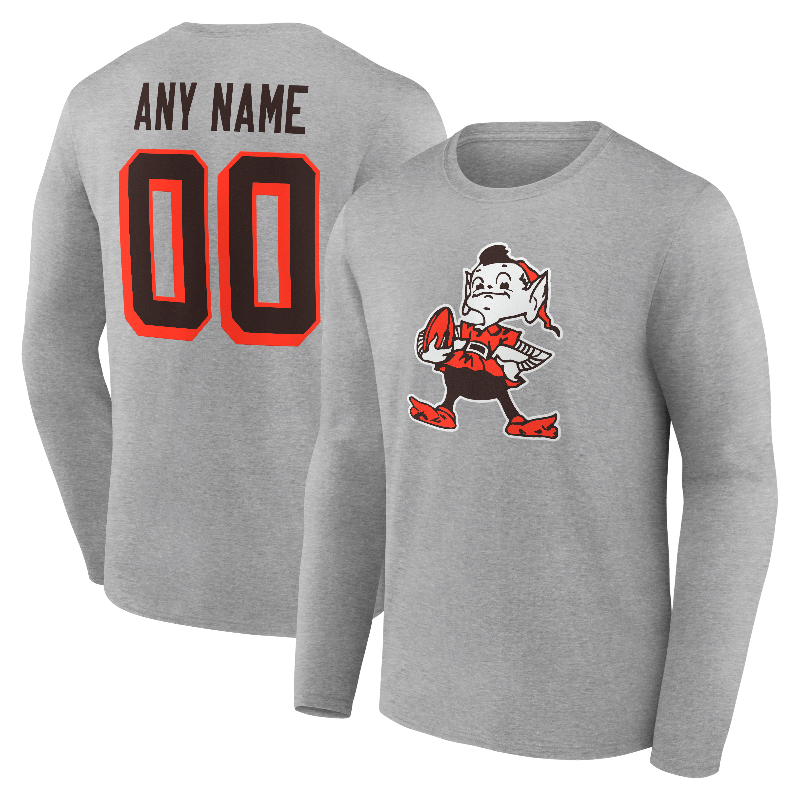 Men's Gray Cleveland Browns Team Authentic Classic Personalized Name & Number Long Sleeve T-Shirt