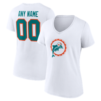Women's White Miami Dolphins Team Authentic Classic Personalized Name & Number V-Neck T-Shirt