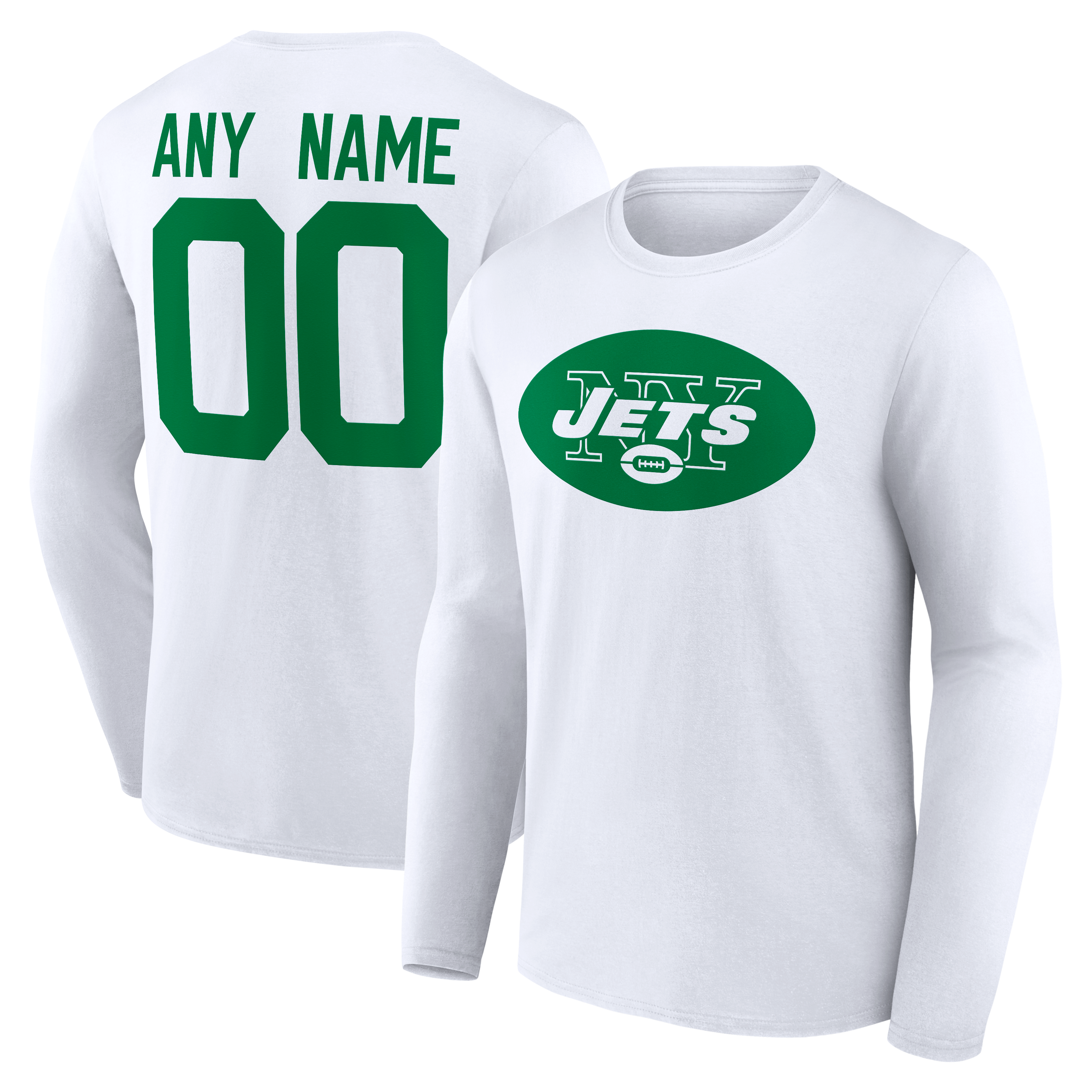 Men's White New York Jets  Team Authentic Classic Personalized Name & Number Long Sleeve T-Shirt