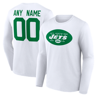 Men's White New York Jets  Team Authentic Classic Personalized Name & Number Long Sleeve T-Shirt
