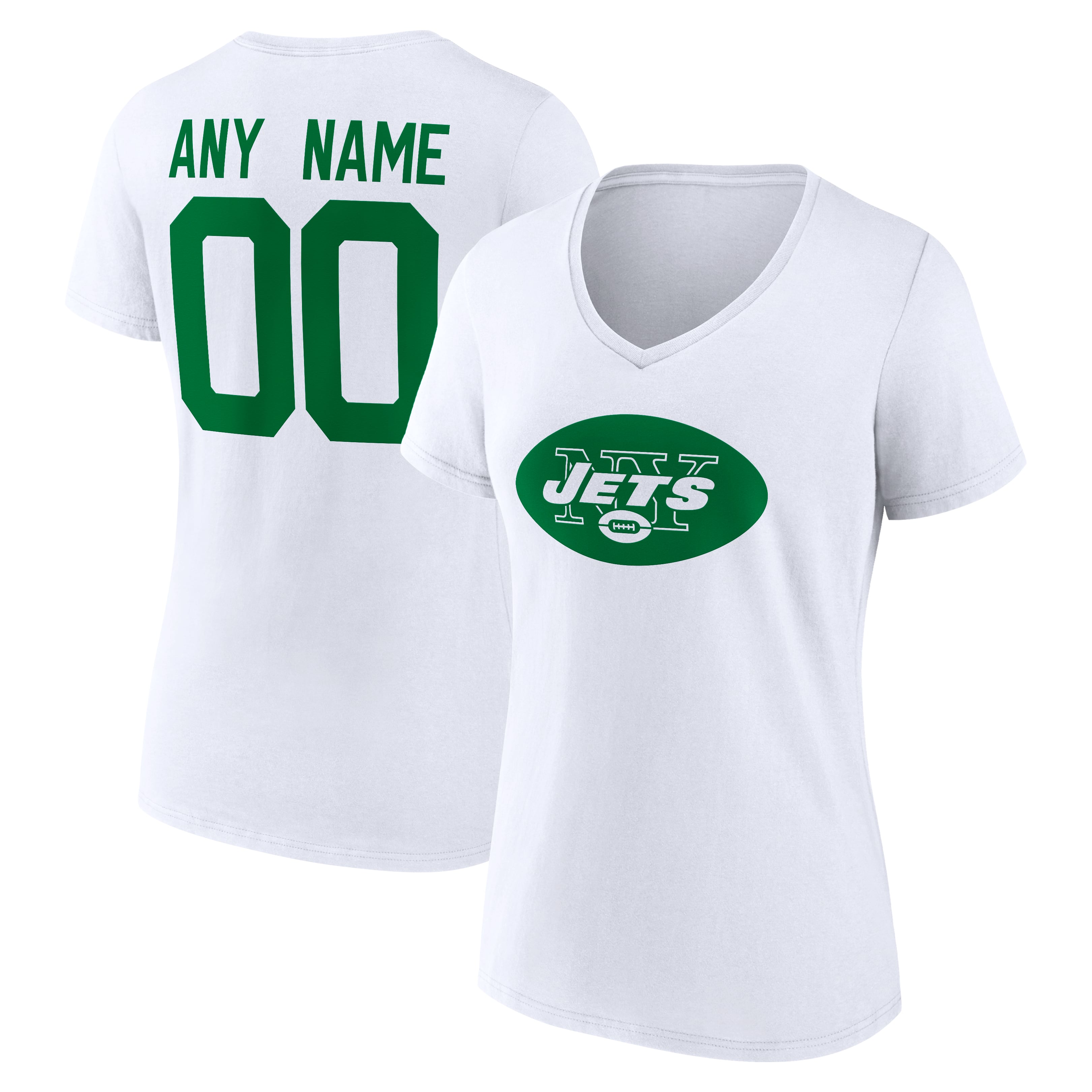Women's White New York Jets Team Authentic Classic Personalized Name & Number V-Neck T-Shirt