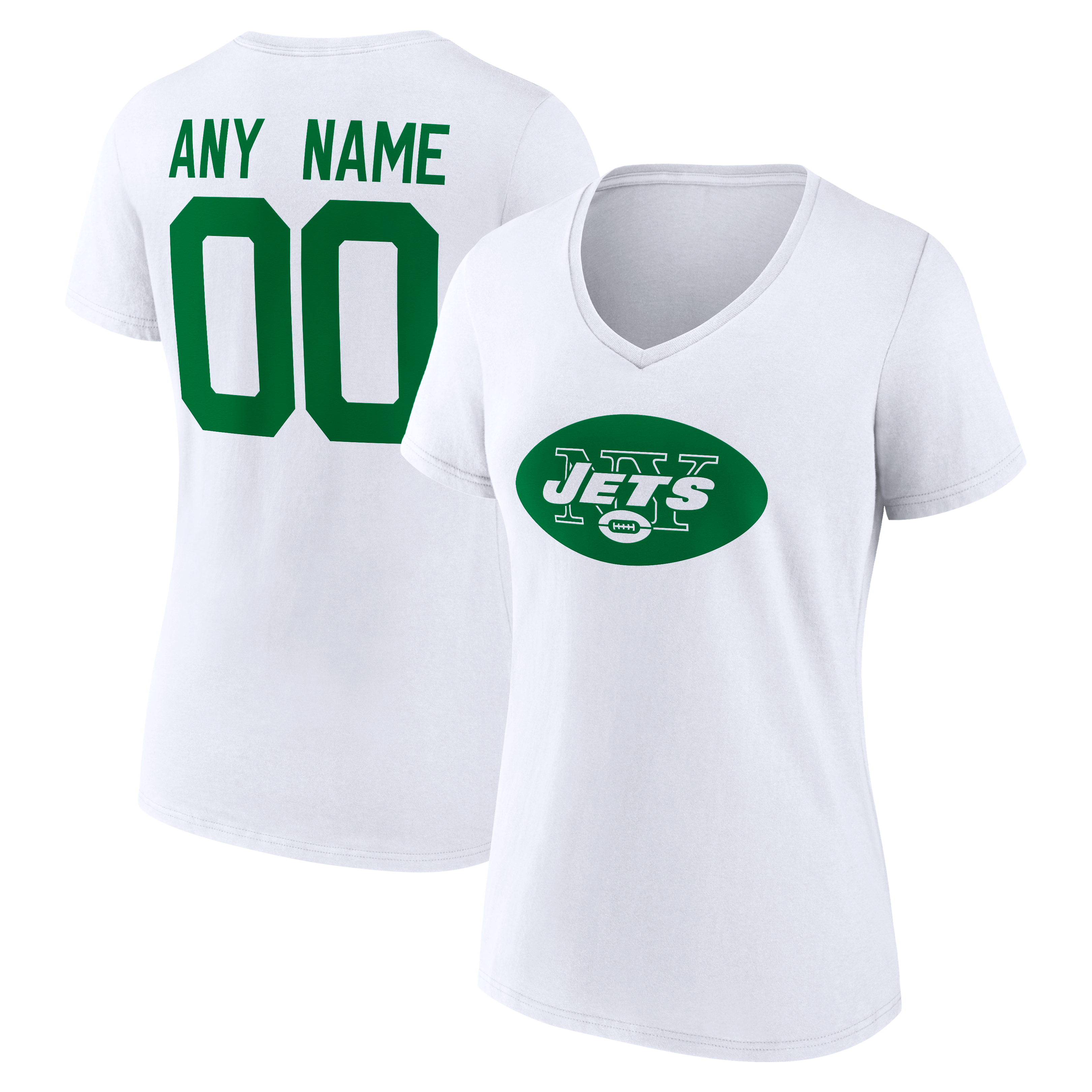 Women's White New York Jets Team Authentic Classic Personalized Name & Number V-Neck T-Shirt