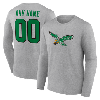 Men's Gray Philadelphia Eagles  Team Authentic Classic Personalized Name & Number Long Sleeve T-Shirt