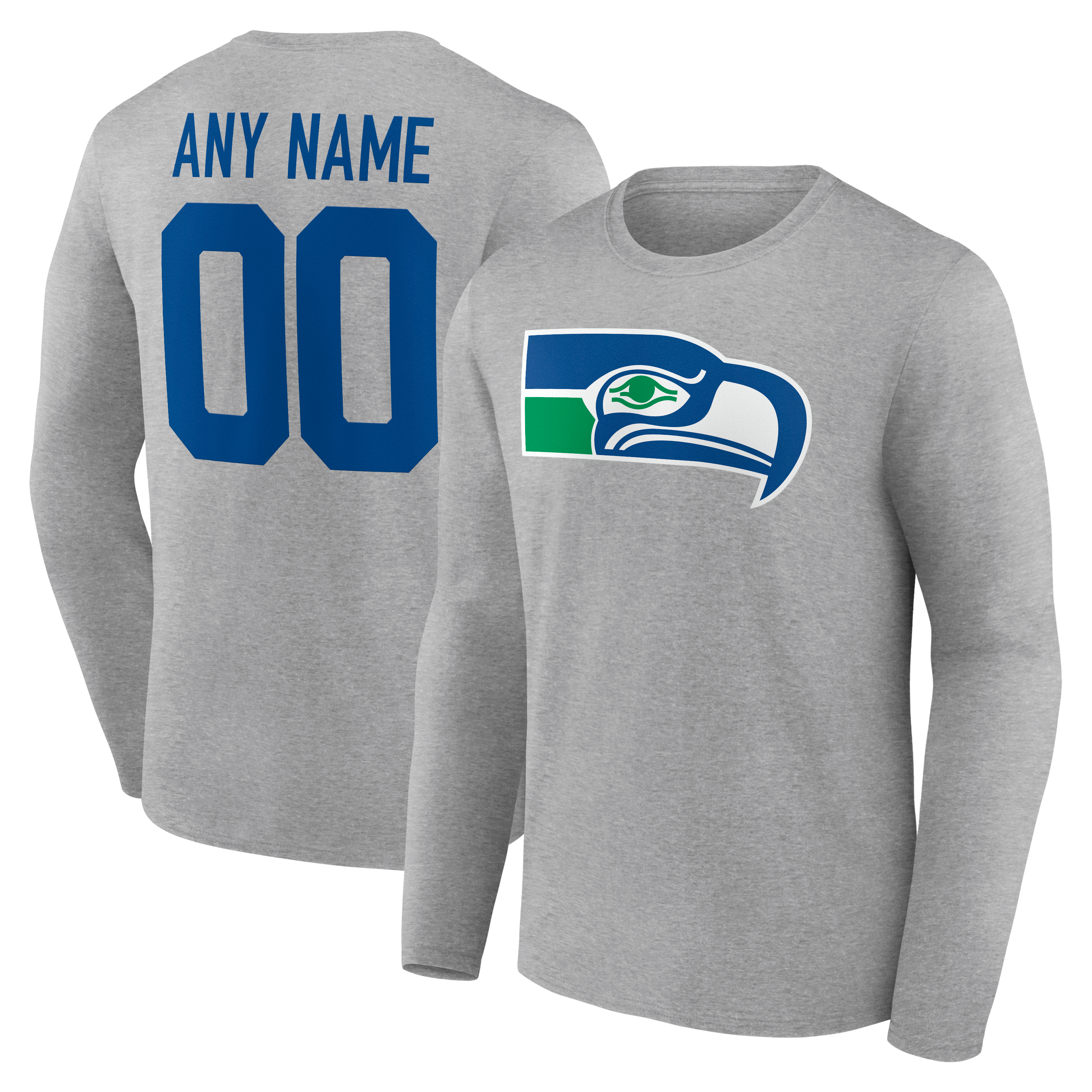 Men's Gray Seattle Seahawks  Team Authentic Classic Personalized Name & Number Long Sleeve T-Shirt