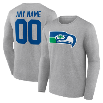 Men's Gray Seattle Seahawks Team Authentic Classic Personalized Name & Number Long Sleeve T-Shirt