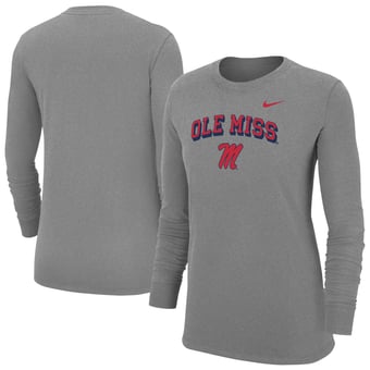 Women's Nike Heather Gray Ole Miss Rebels Core Long Sleeve T-Shirt