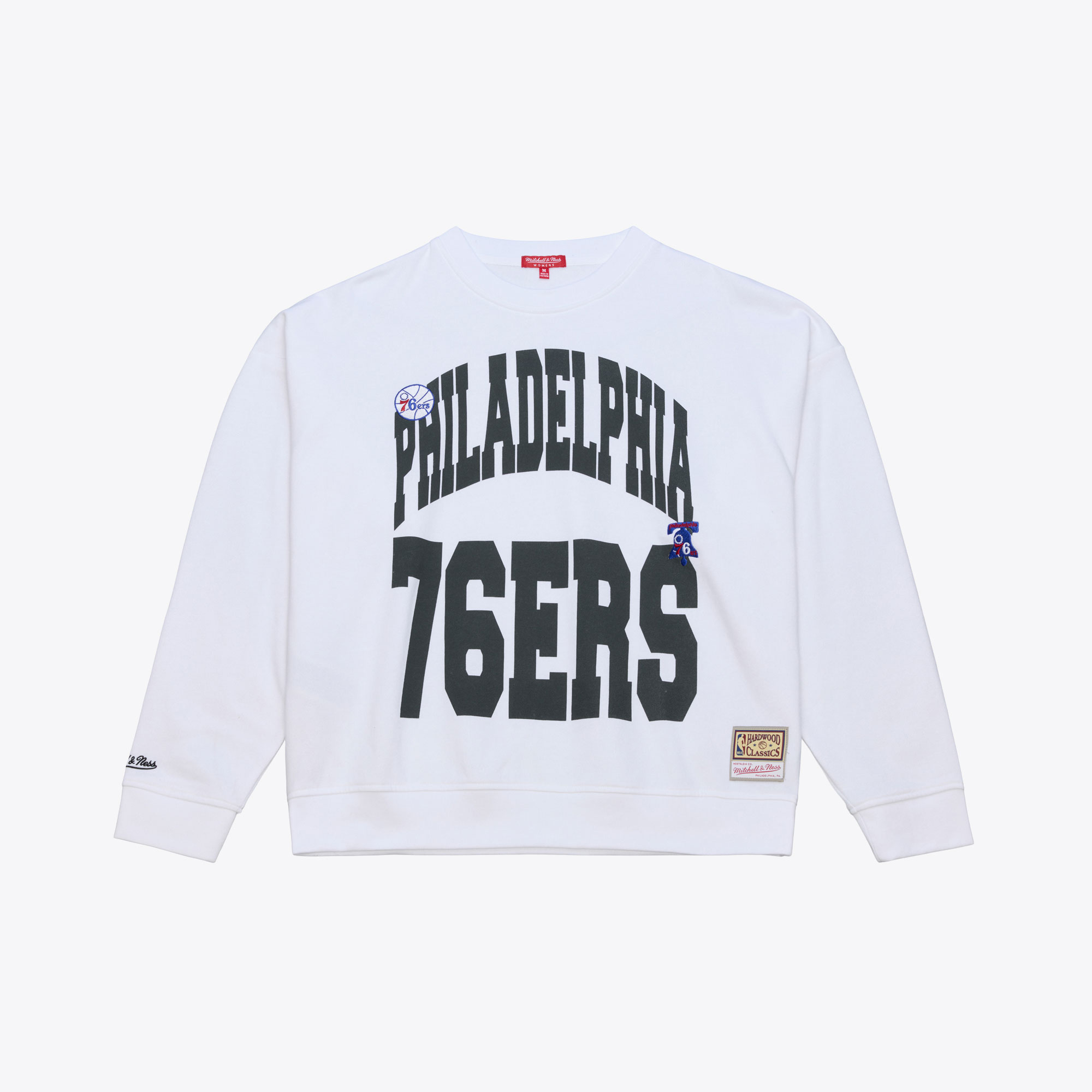 Women's Mitchell & Ness White Philadelphia 76ers Lightweight Crewneck Sweatshirt