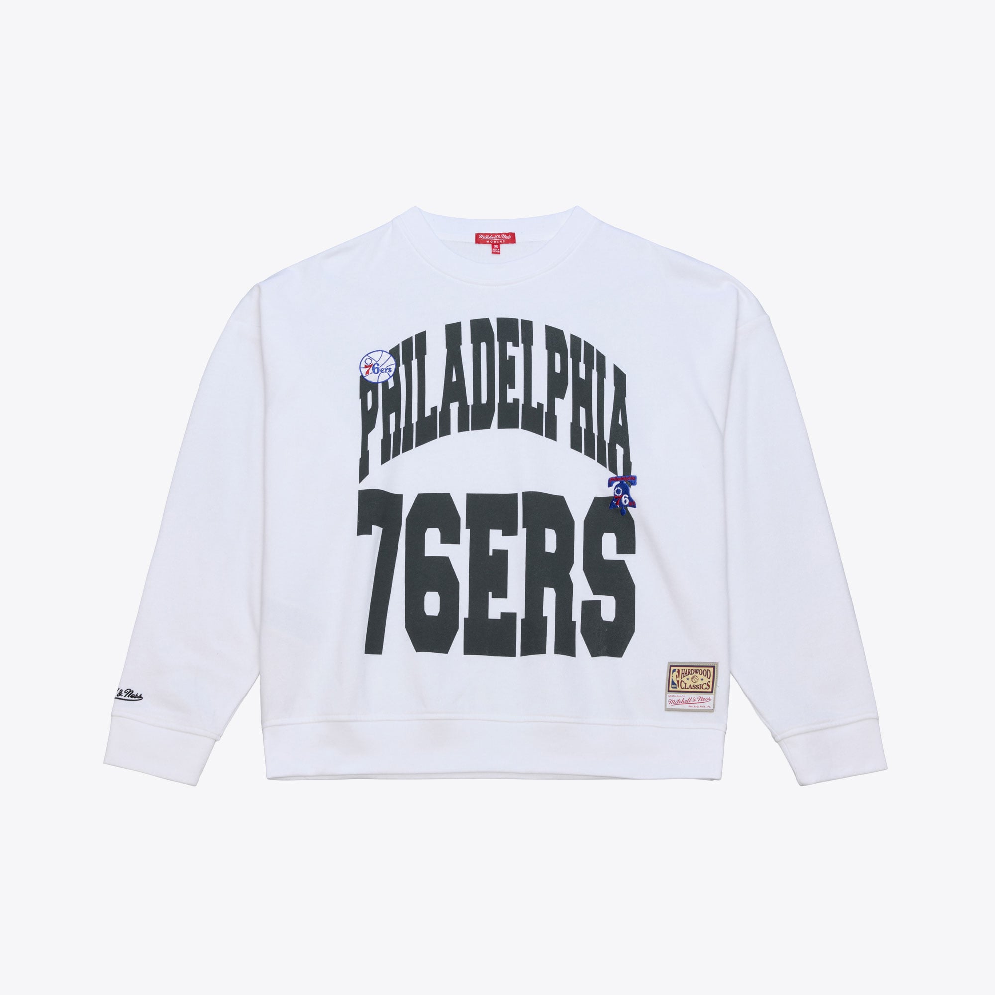 Women's Mitchell & Ness  White Philadelphia 76ers Lightweight Crewneck Sweatshirt