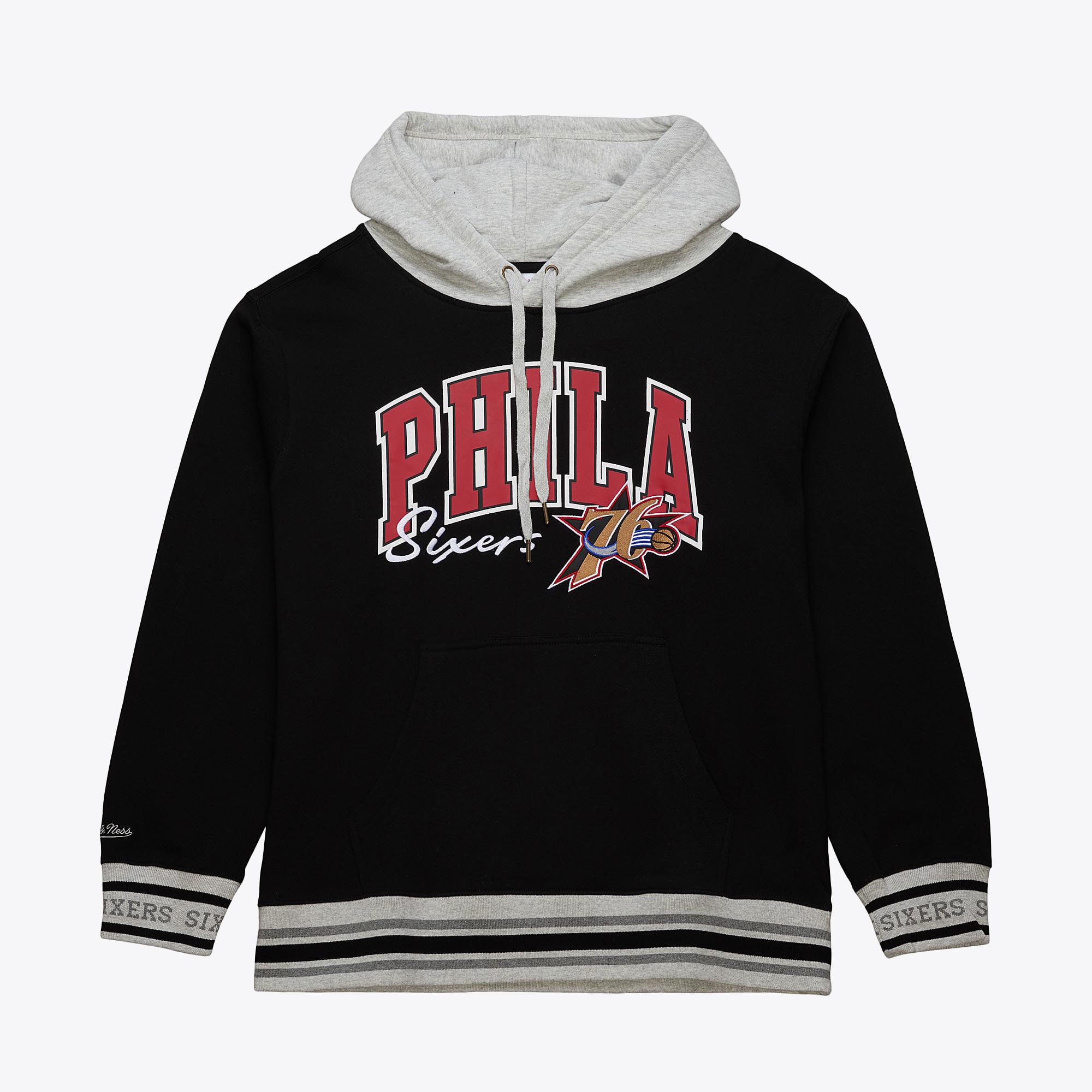 Men's Mitchell & Ness Black Philadelphia 76ers Premium Fleece Vintage Logo Pullover Hoodie