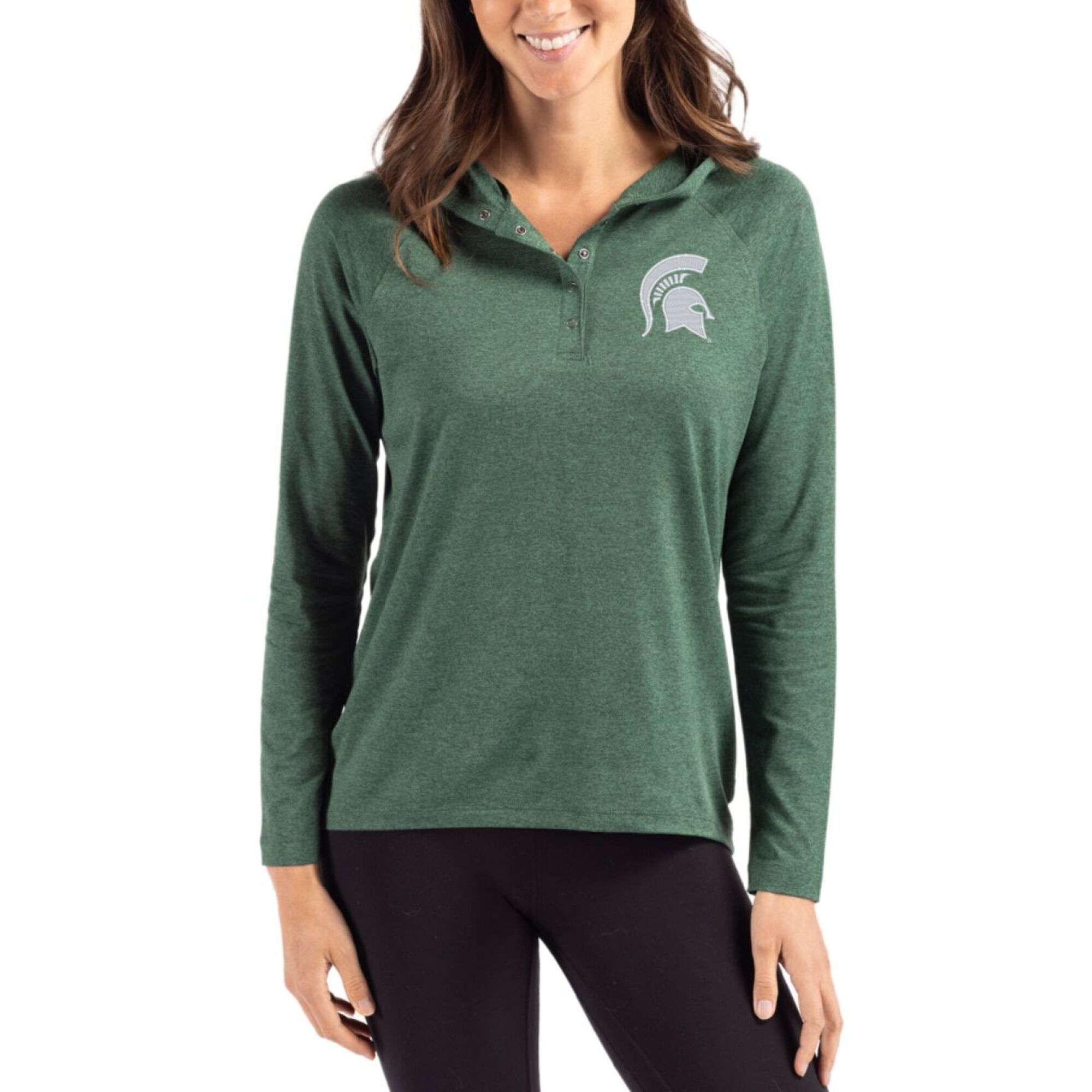 Women’s Cutter & Buck Green Michigan State Spartans Coastline Epic Comfort Recycled Hooded Raglan Quarter-Snap Shirt Women’s Cutter & Buck Green Michigan State Spartans Coastline Epic Comfort Recycled Hooded Raglan Quarter-Snap Shirt