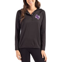 Women's Cutter & Buck Black Stephen F Austin Lumberjacks Coastline Epic Comfort Recycled Hooded Raglan Quarter-Snap Shirt