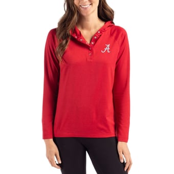 Women's Cutter & Buck Crimson Alabama Crimson Tide Coastline Epic Comfort Recycled Hooded Raglan Quarter-Snap Shirt