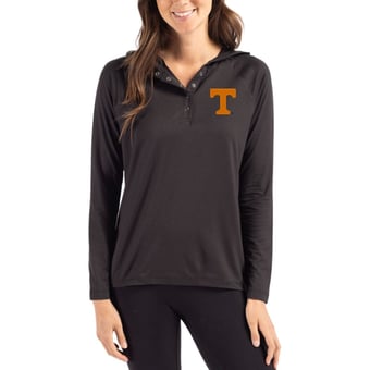 Women's Cutter & Buck Black Tennessee Volunteers Coastline Epic Comfort Recycled Hooded Raglan Quarter-Snap Shirt