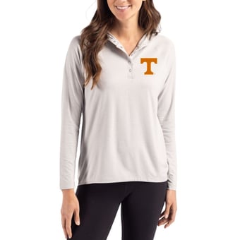 Women's Cutter & Buck Gray Tennessee Volunteers Coastline Epic Comfort Recycled Hooded Raglan Quarter-Snap Shirt