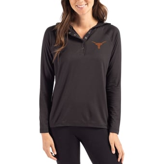 Women's Cutter & Buck Black Texas Longhorns Coastline Epic Comfort Recycled Hooded Raglan Quarter-Snap Shirt