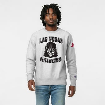 Men's Disney x Champion Heather Gray Las Vegas Raiders Darth Vader Reverse Weave Sweatshirt