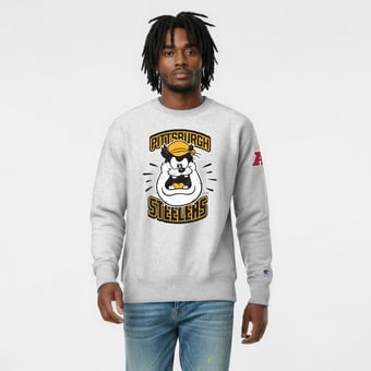 Men's Disney x Champion Heather Gray Pittsburgh Steelers Pete Reverse Weave Sweatshirt