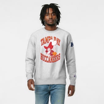 Men's Disney x Champion Heather Gray Tampa Bay Buccaneers Captain Hook Reverse Weave Sweatshirt