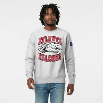 Men's Disney x Champion Heather Gray Atlanta Falcons Millennium Falcon Reverse Weave Sweatshirt
