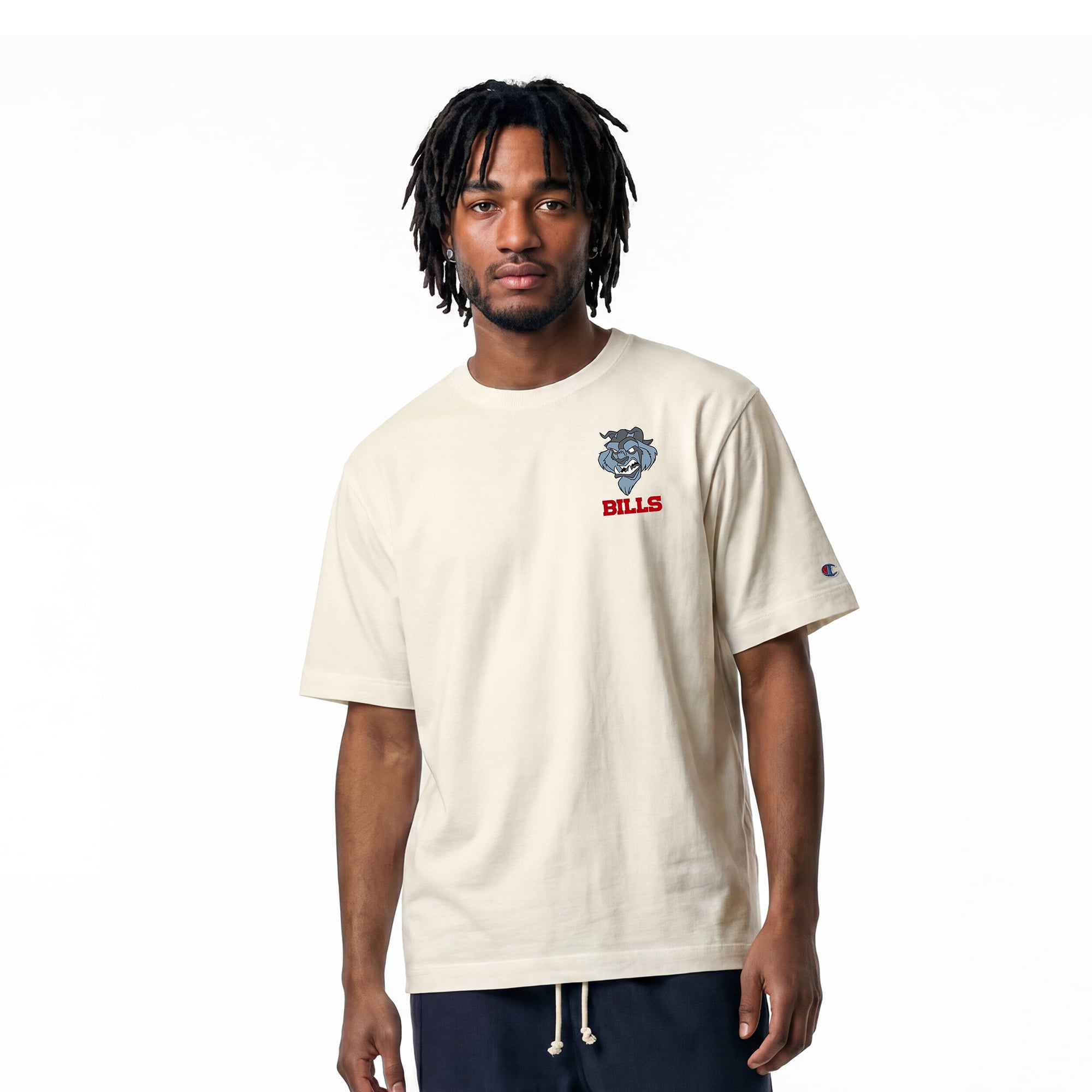 Men's Disney x Champion Cream Buffalo Bills Beast Heavyweight T-Shirt