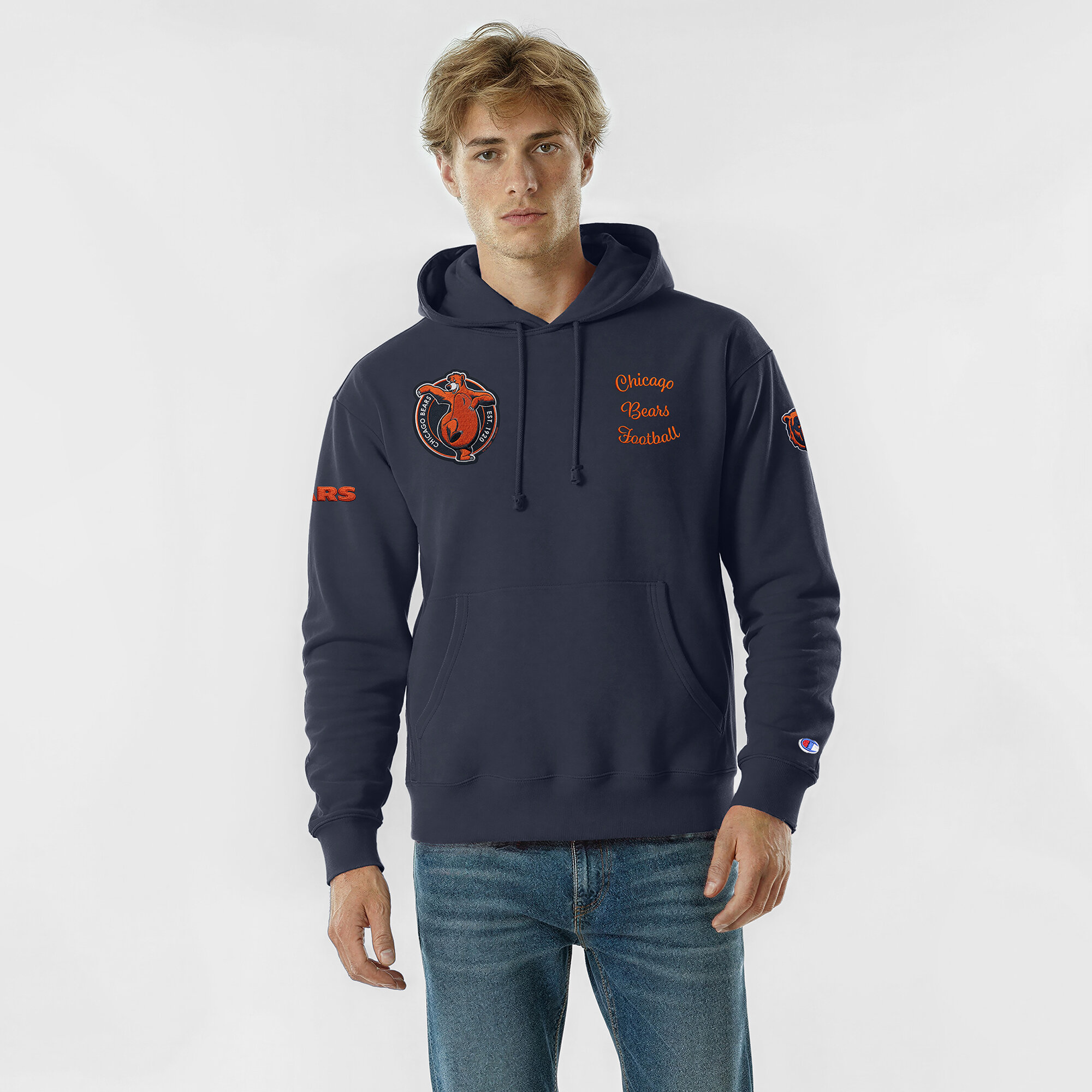Men's Disney x Champion Navy Chicago Bears Baloo Reverse Weave Hoodie