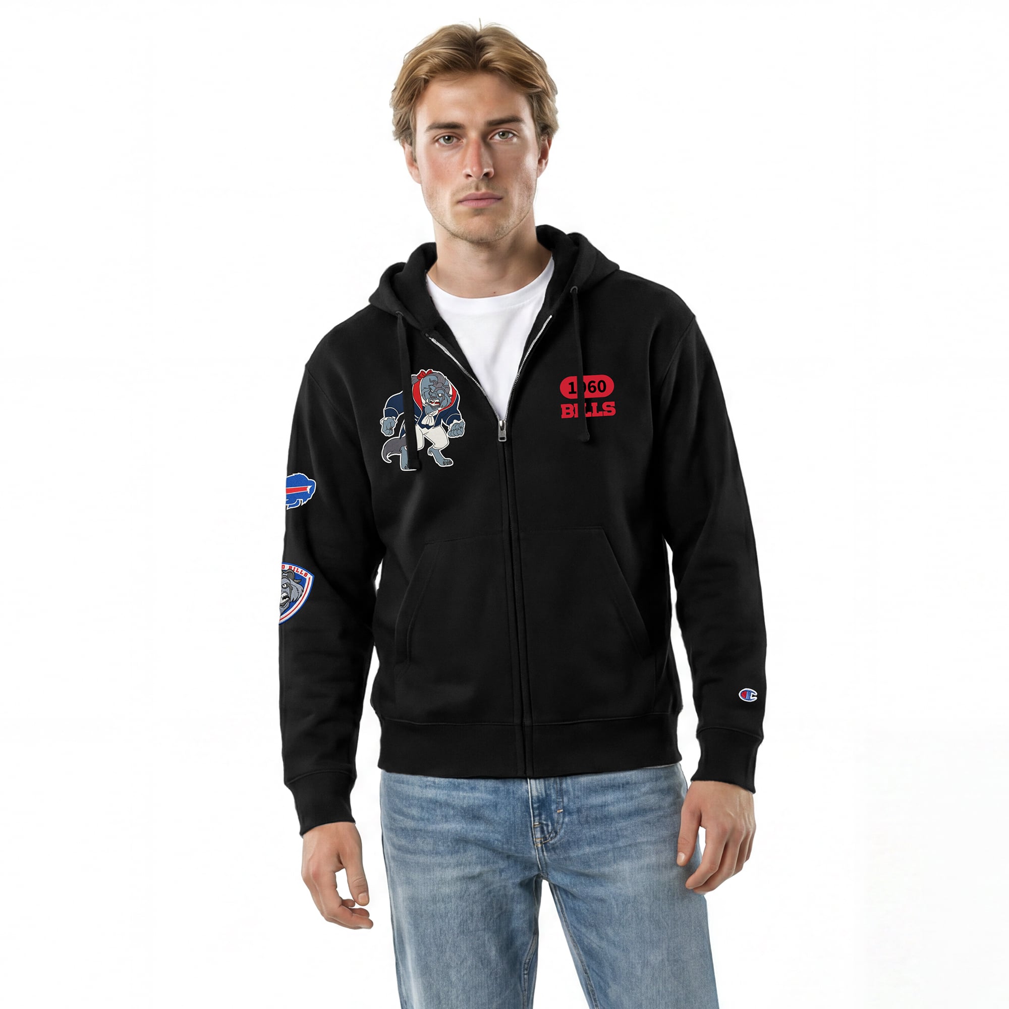 Men's Disney x Champion Black Buffalo Bills Beast All-Star Full-Zip Hoodie