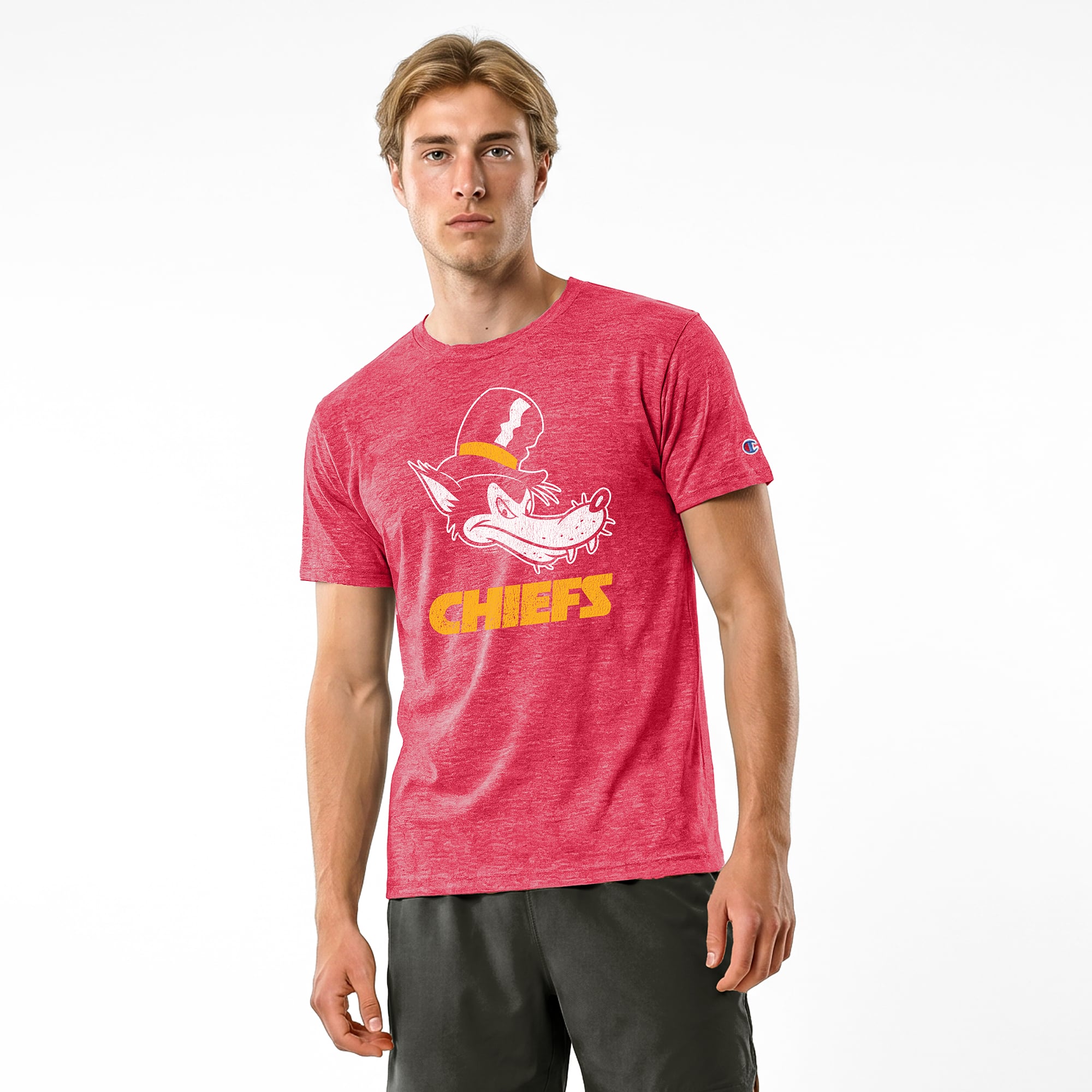 Men's Disney x Champion Red Kansas City Chiefs Big Bad Wolf Tri-Blend T-Shirt