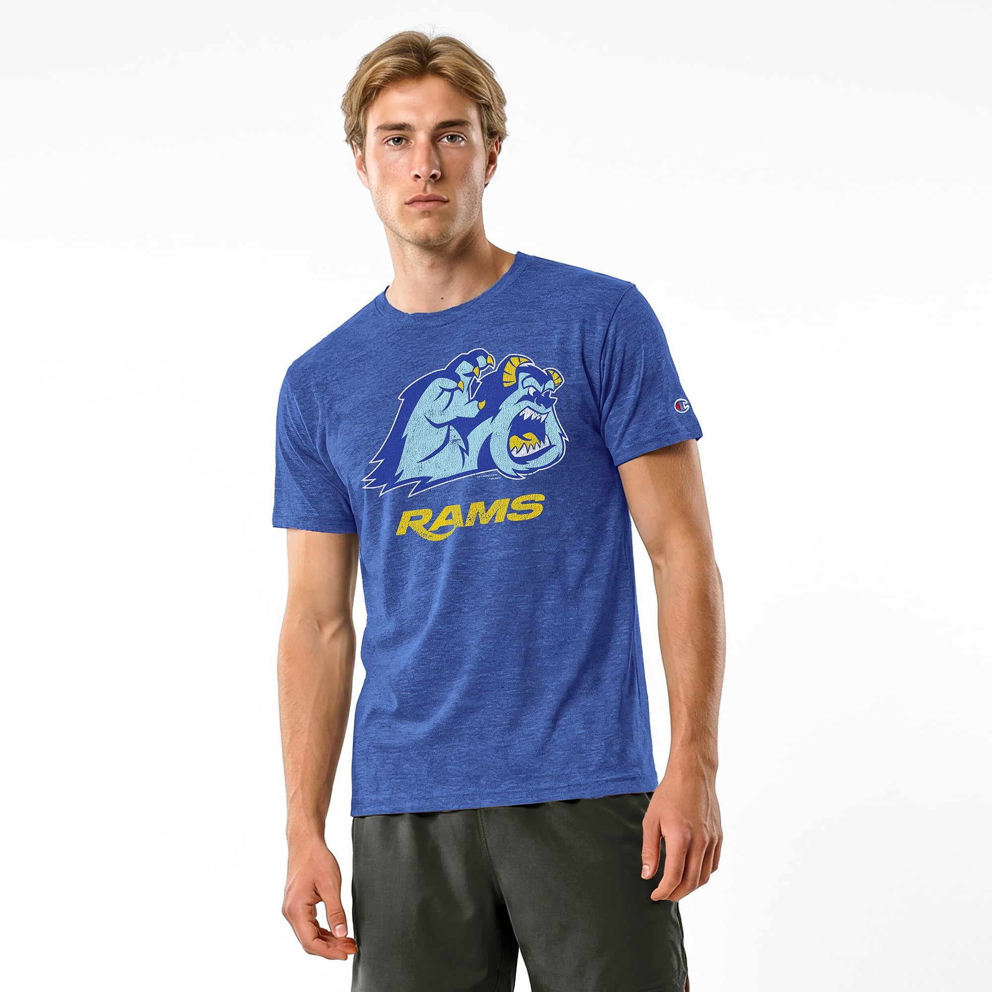 Men's Disney x Champion Royal Los Angeles Rams Sulley Tri-Blend T-Shirt