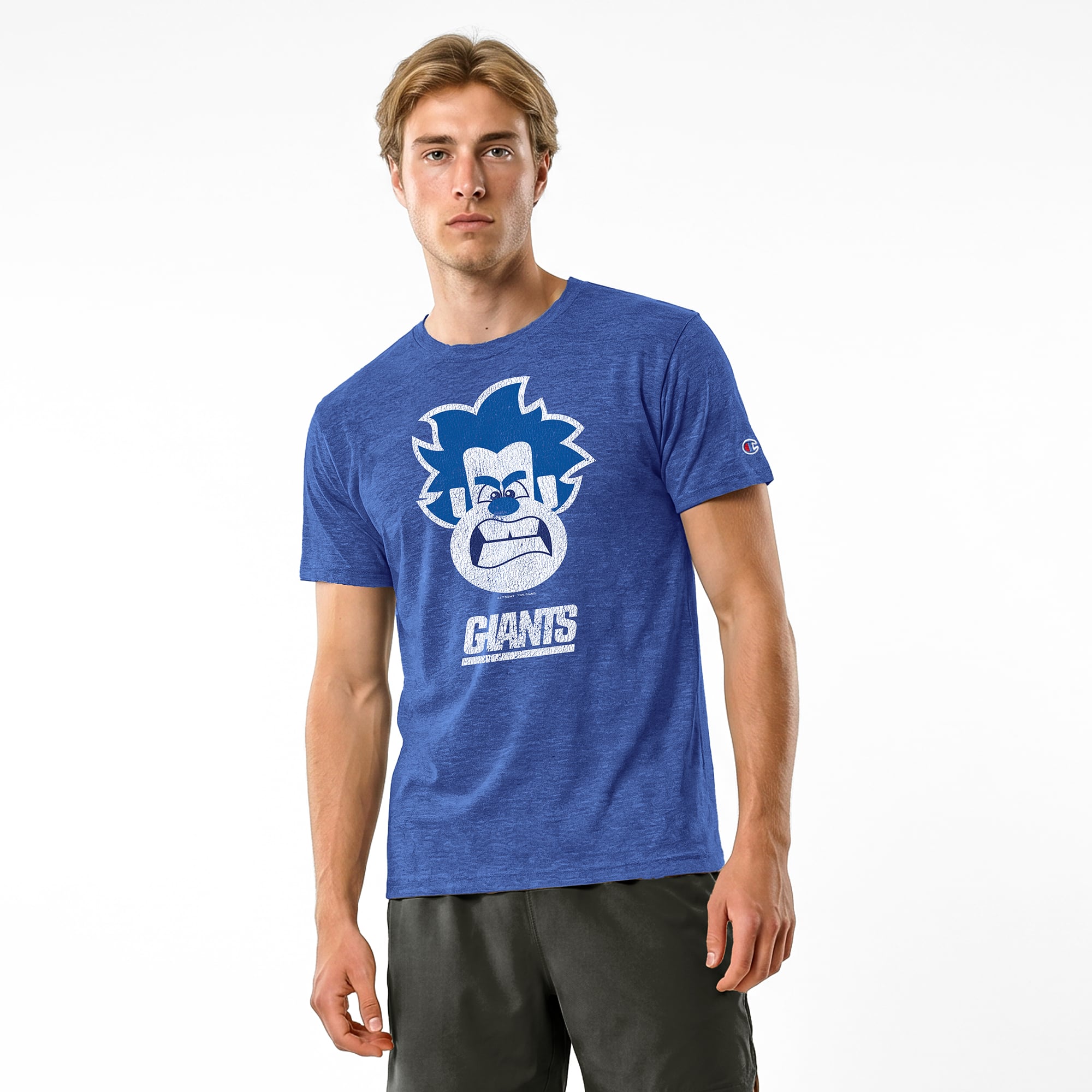 Men's Disney x Champion Royal New York Giants Wreck-It Ralph Tri-Blend T-Shirt
