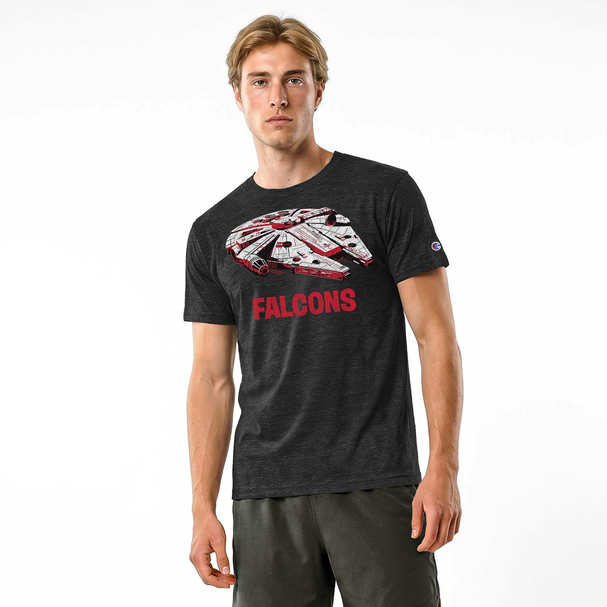 Men's Disney x Champion Black Atlanta Falcons Millennium Falcon Tri-Blend T-Shirt