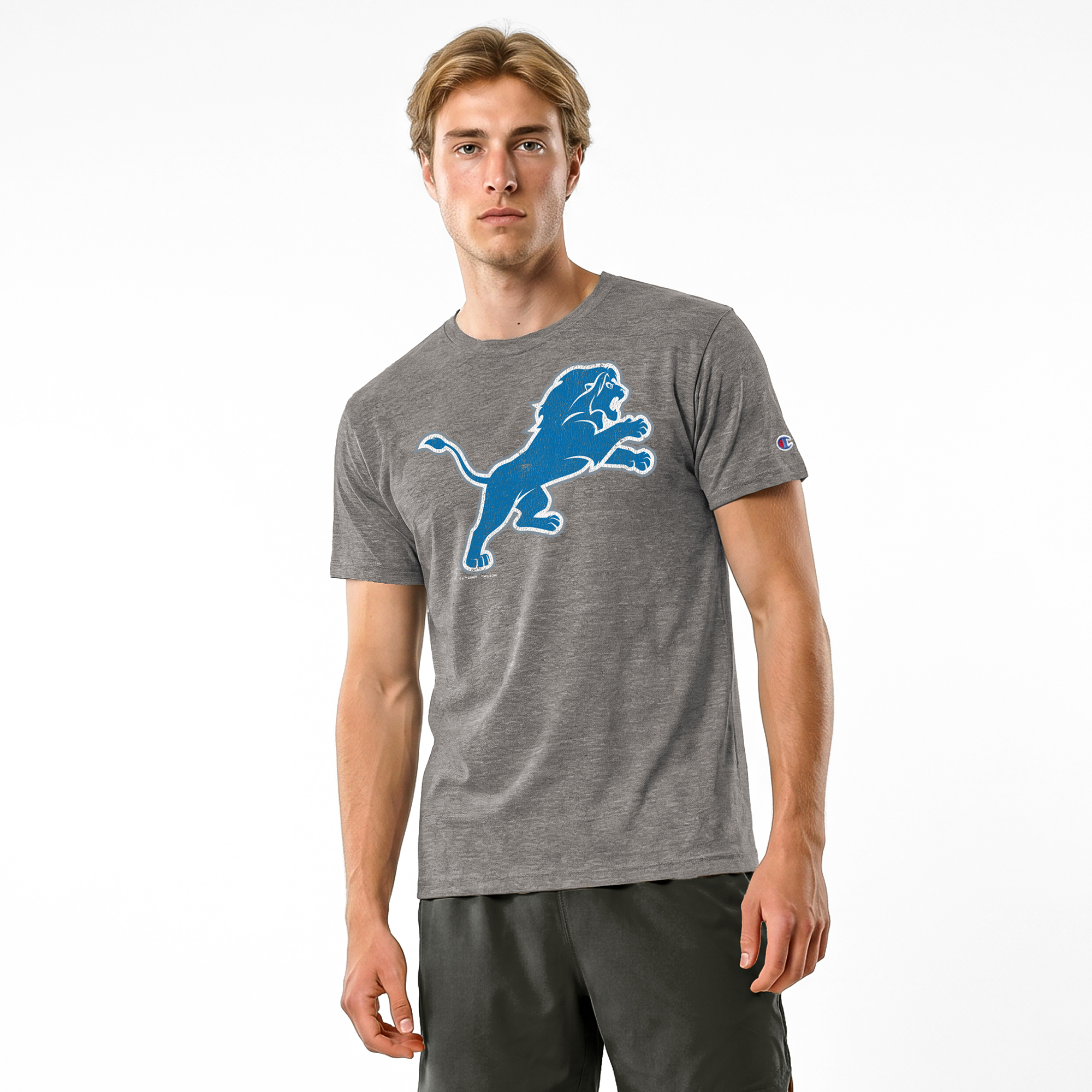 Men's Disney x Champion Gray Detroit Lions Simba Tri-Blend T-Shirt