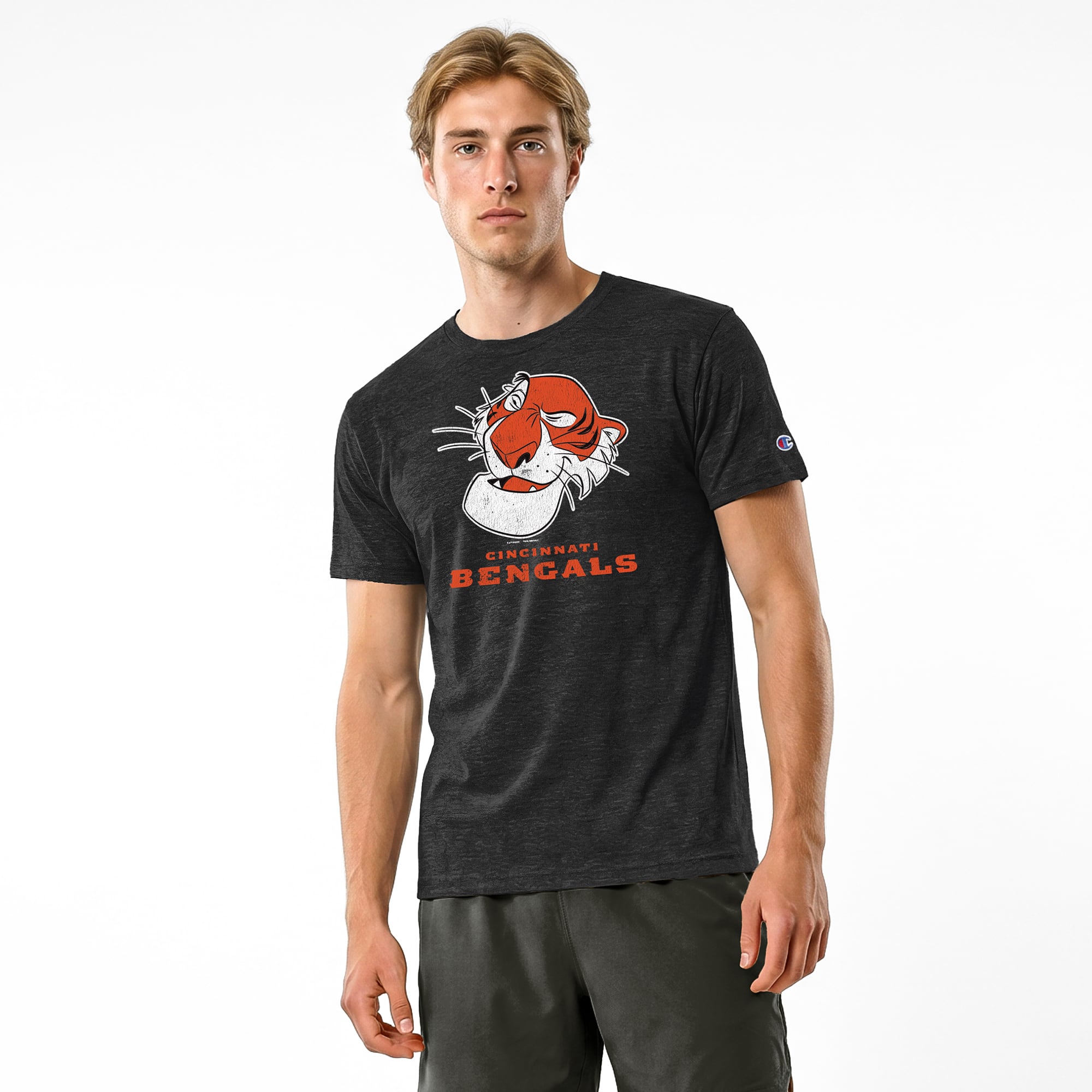 Men's Disney x Champion Black Cincinnati Bengals Shere Khan Tri-Blend T-Shirt