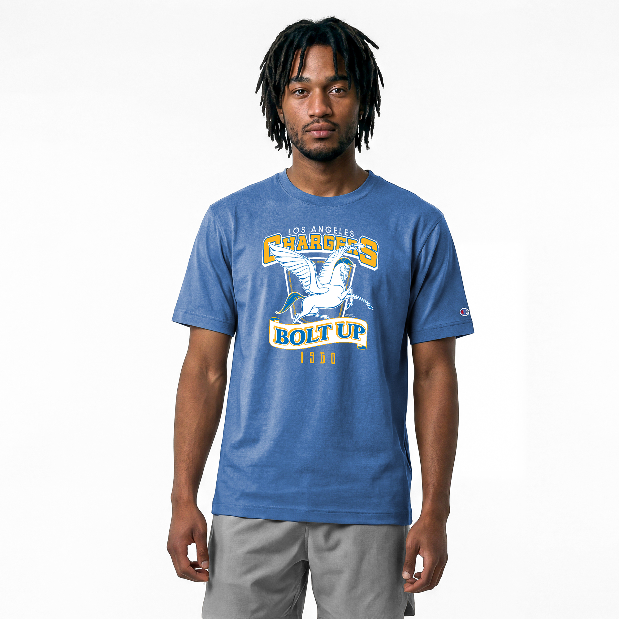 Men's Disney x Champion Powder Blue Los Angeles Chargers Pegasus All-Star T-Shirt