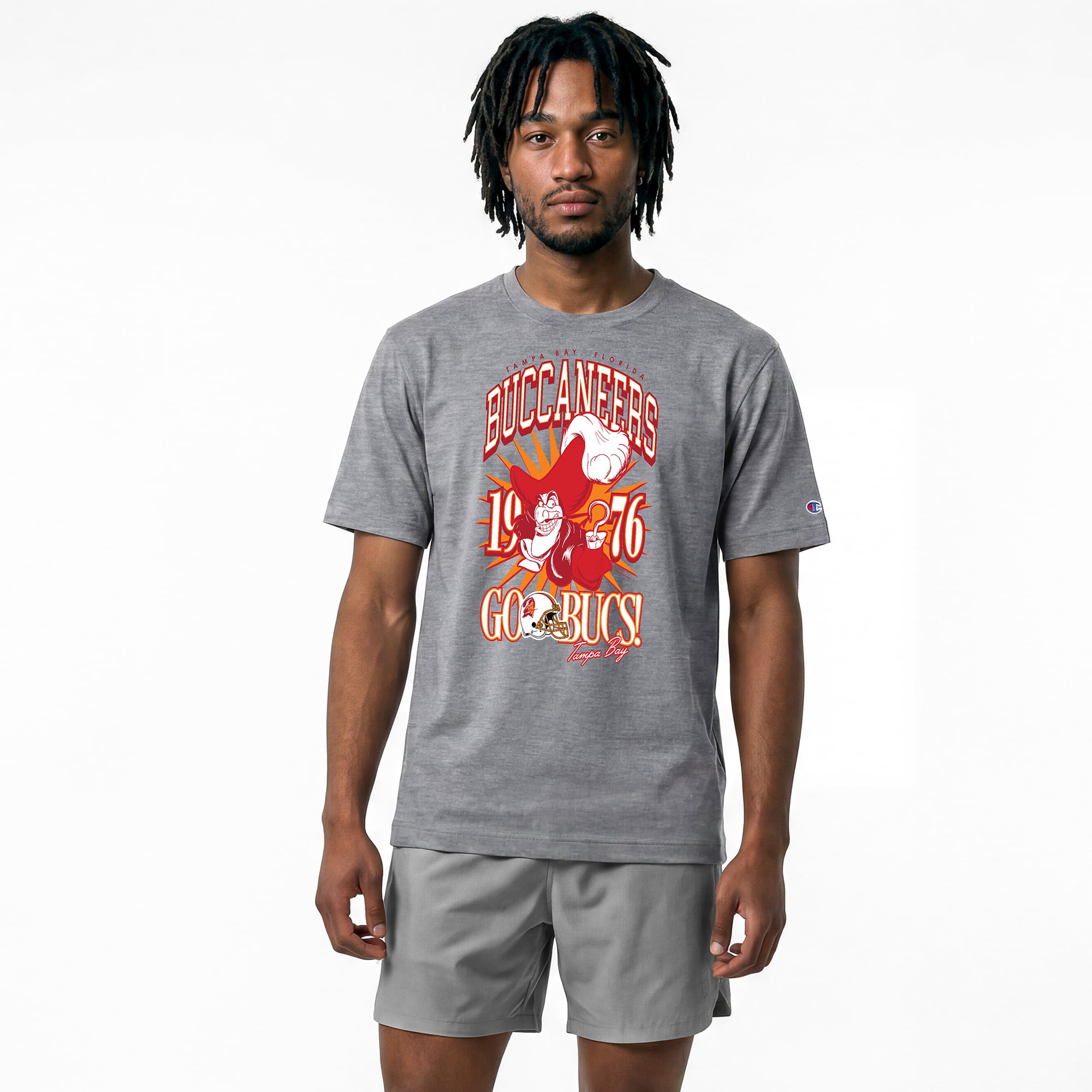 Men's Disney x Champion Gray Tampa Bay Buccaneers Captain Hook All-Star T-Shirt