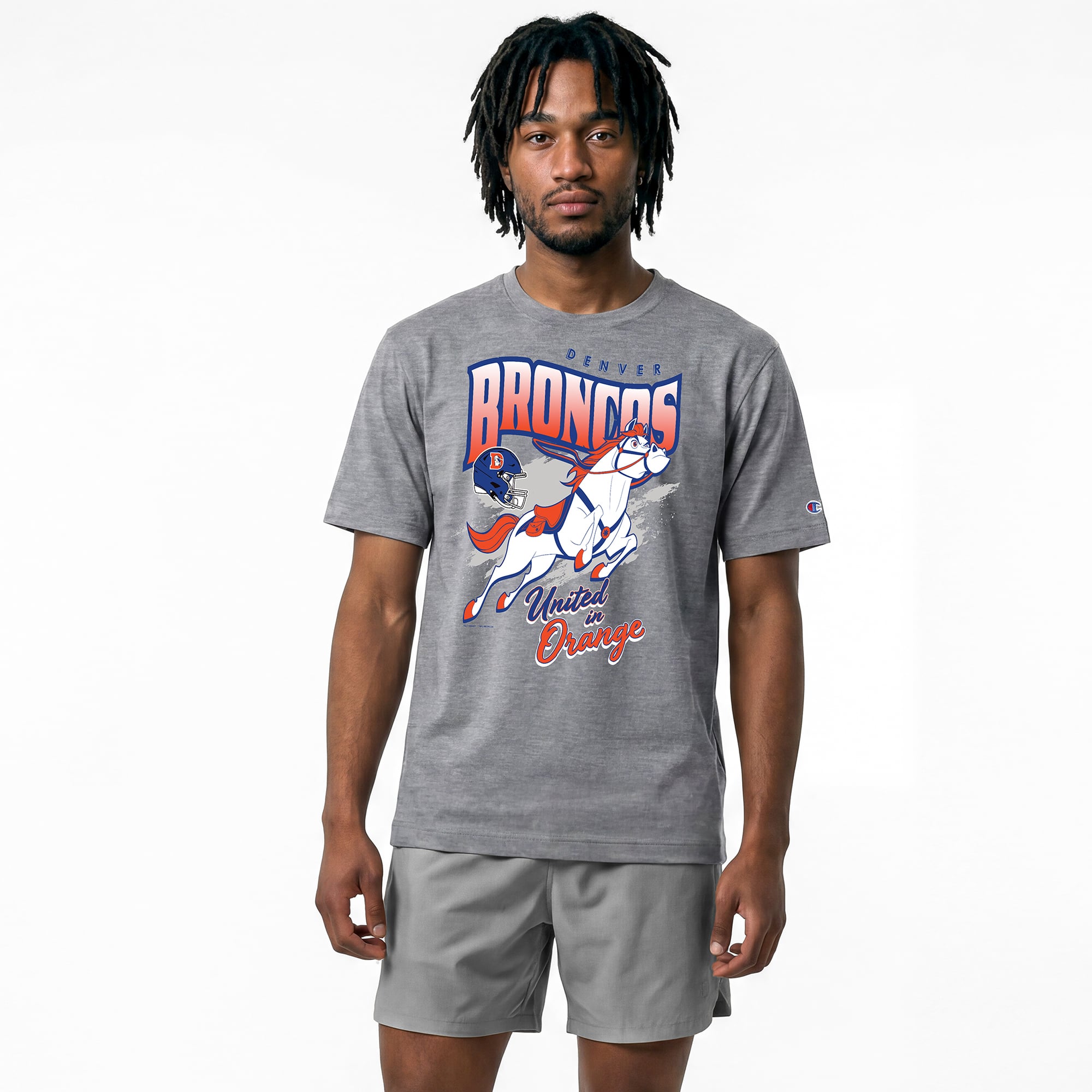 Men's Disney x Champion Gray Denver Broncos Maximus All-Star T-Shirt