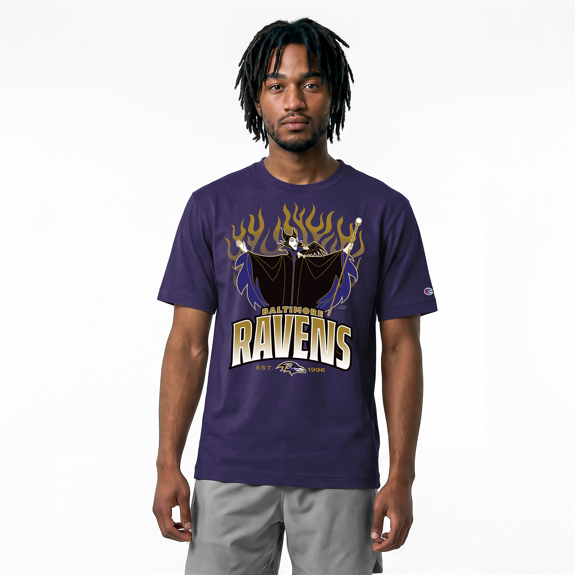 Men's Disney x Champion Purple Baltimore Ravens Maleficent & Diablo All-Star T-Shirt