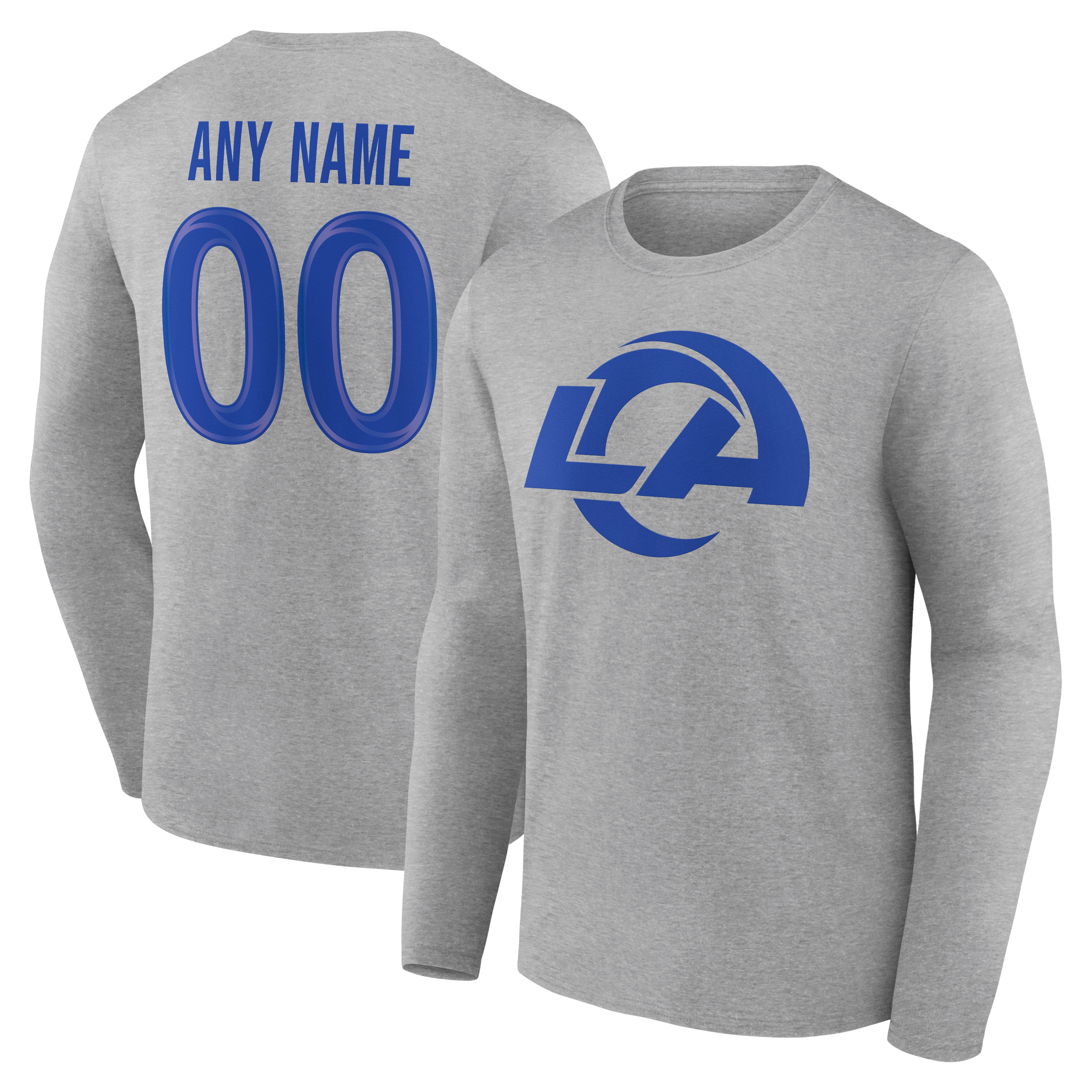 Men's Gray Los Angeles Rams  Team Authentic Personalized Name & Number Long Sleeve T-Shirt