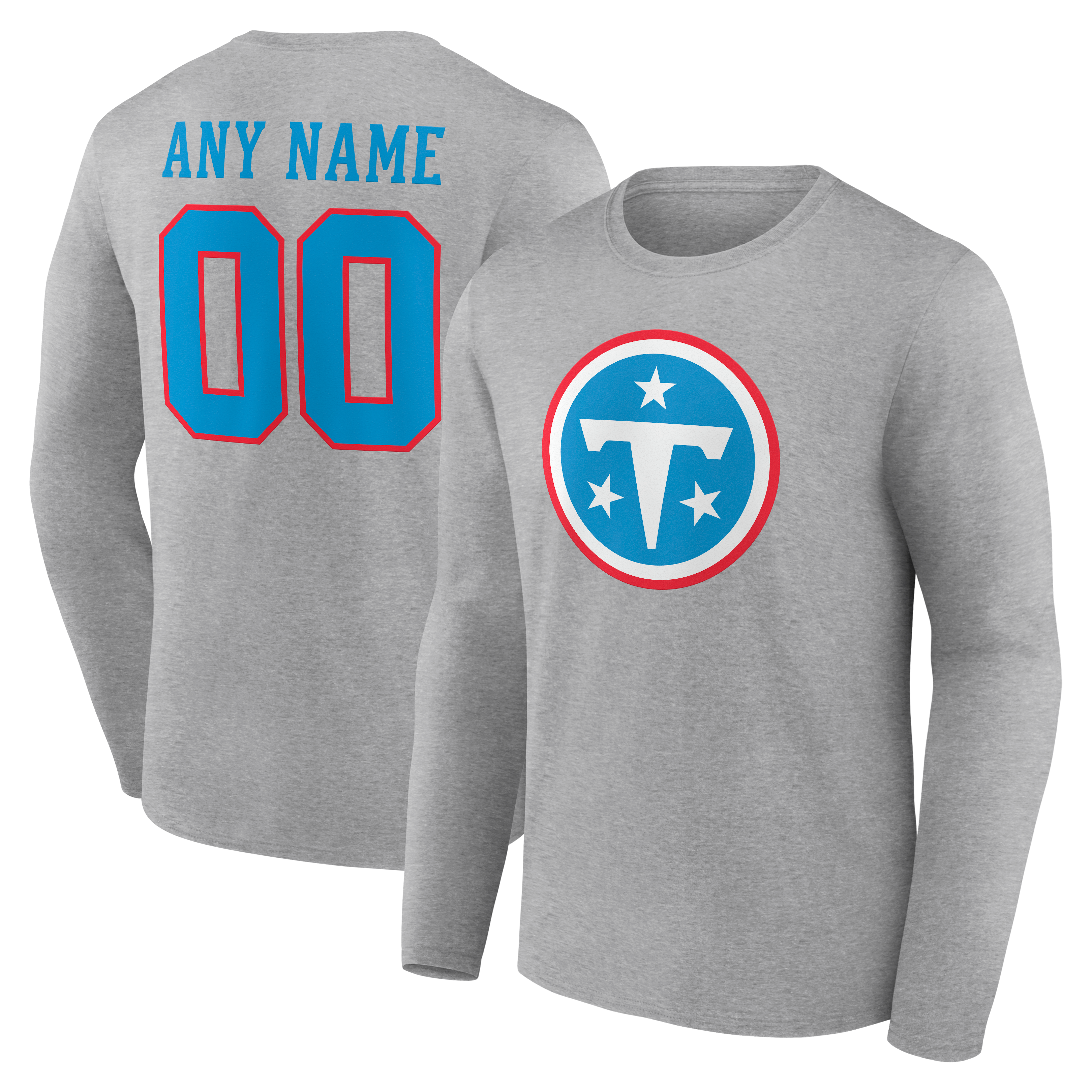 Men's Gray Tennessee Titans  Team Authentic Personalized Name & Number Long Sleeve T-Shirt