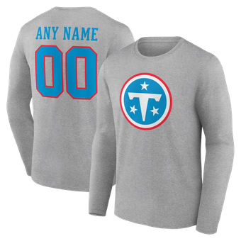 Men's Gray Tennessee Titans  Team Authentic Personalized Name & Number Long Sleeve T-Shirt