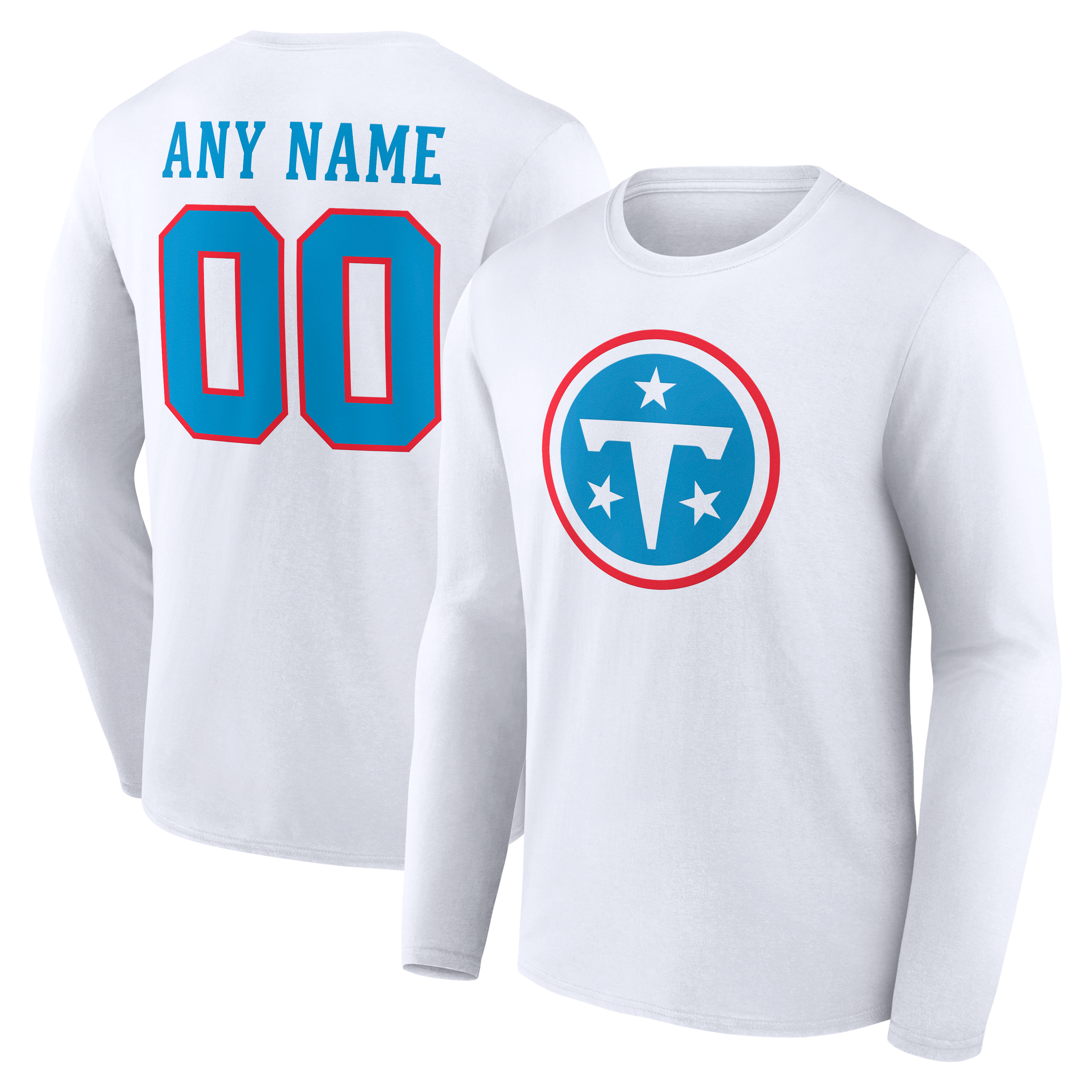 Men's White Tennessee Titans  Team Authentic Personalized Name & Number Long Sleeve T-Shirt