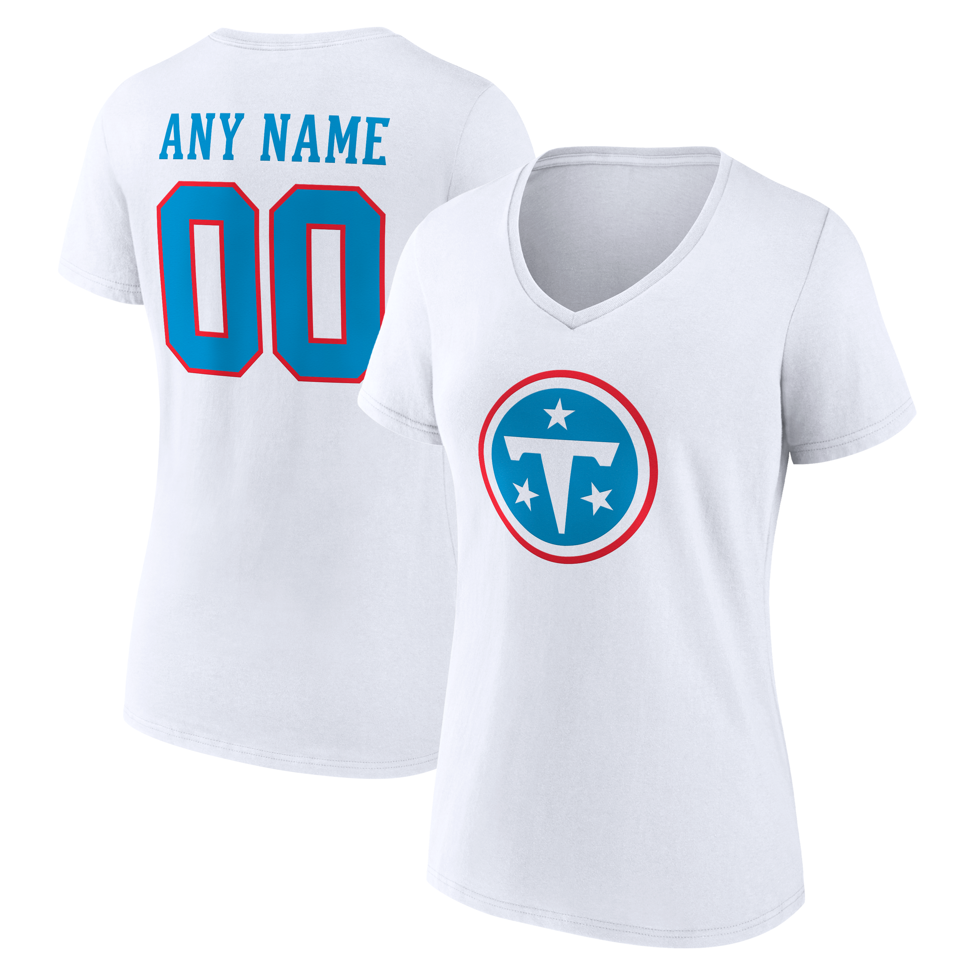 Women's White Tennessee Titans Team Authentic Personalized Name & Number V-Neck T-Shirt