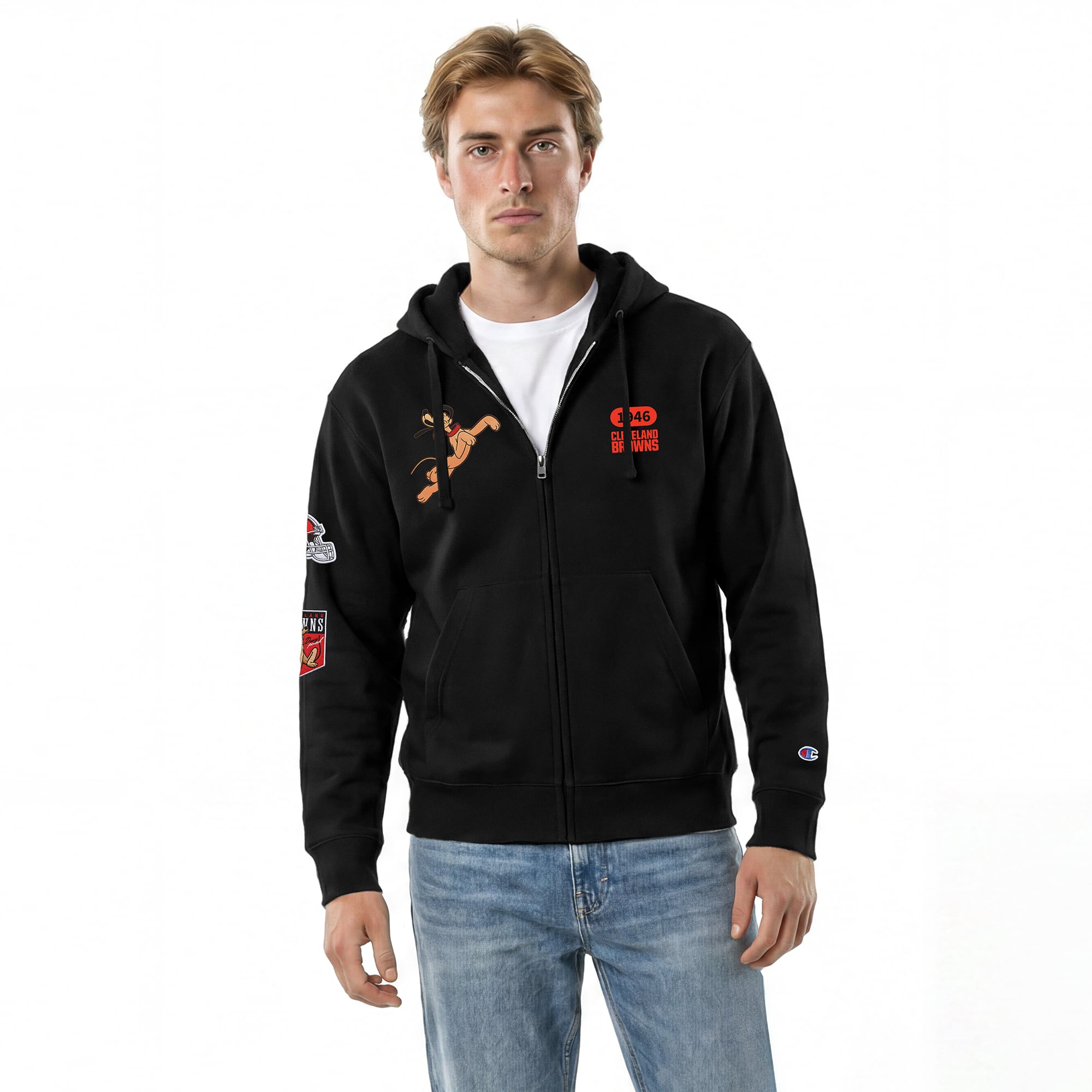 Men's Disney x Champion Black Cleveland Browns Pluto All-Star Full-Zip Hoodie