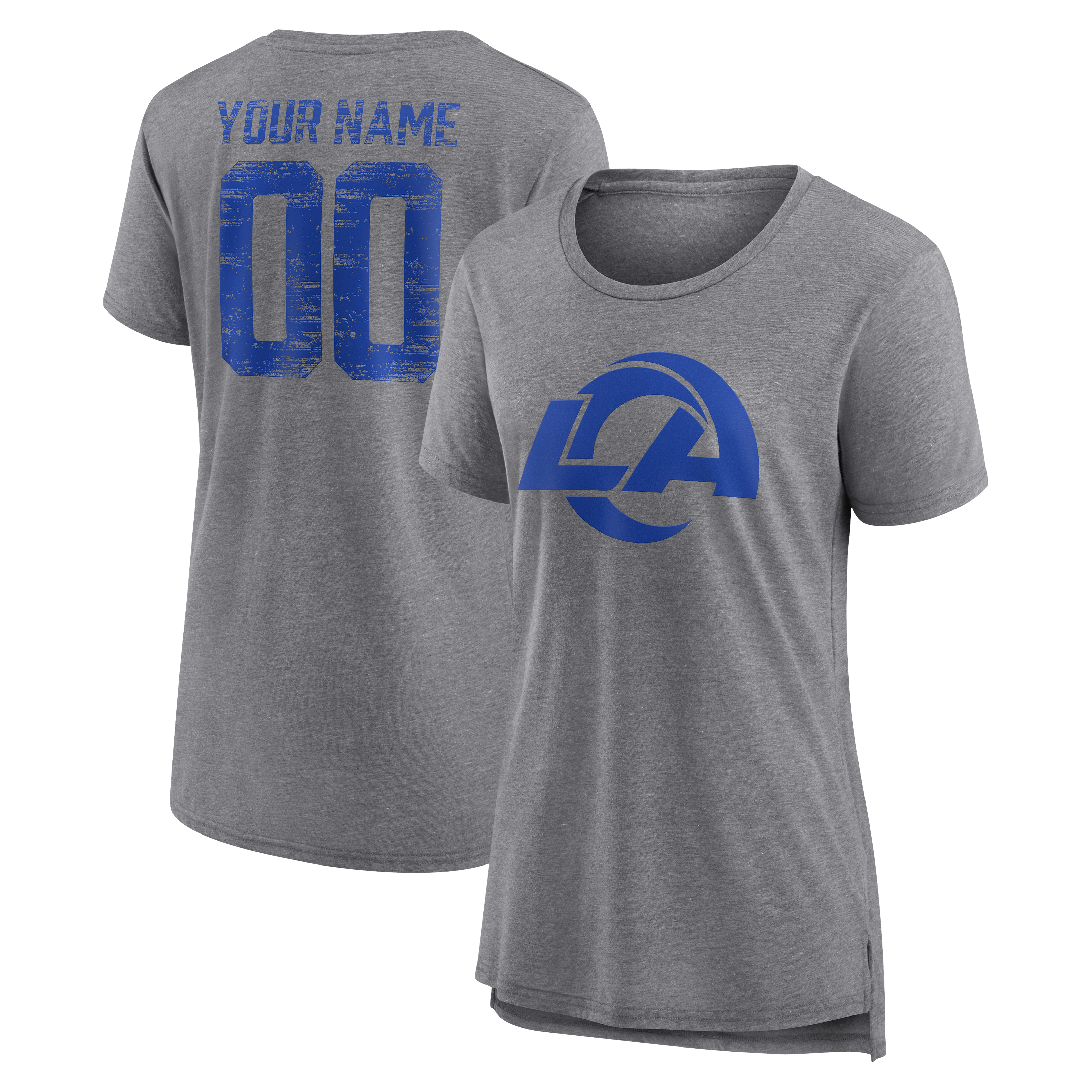 Women's Gray Los Angeles Rams Heritage Personalized Name & Number Tri-Blend T-Shirt