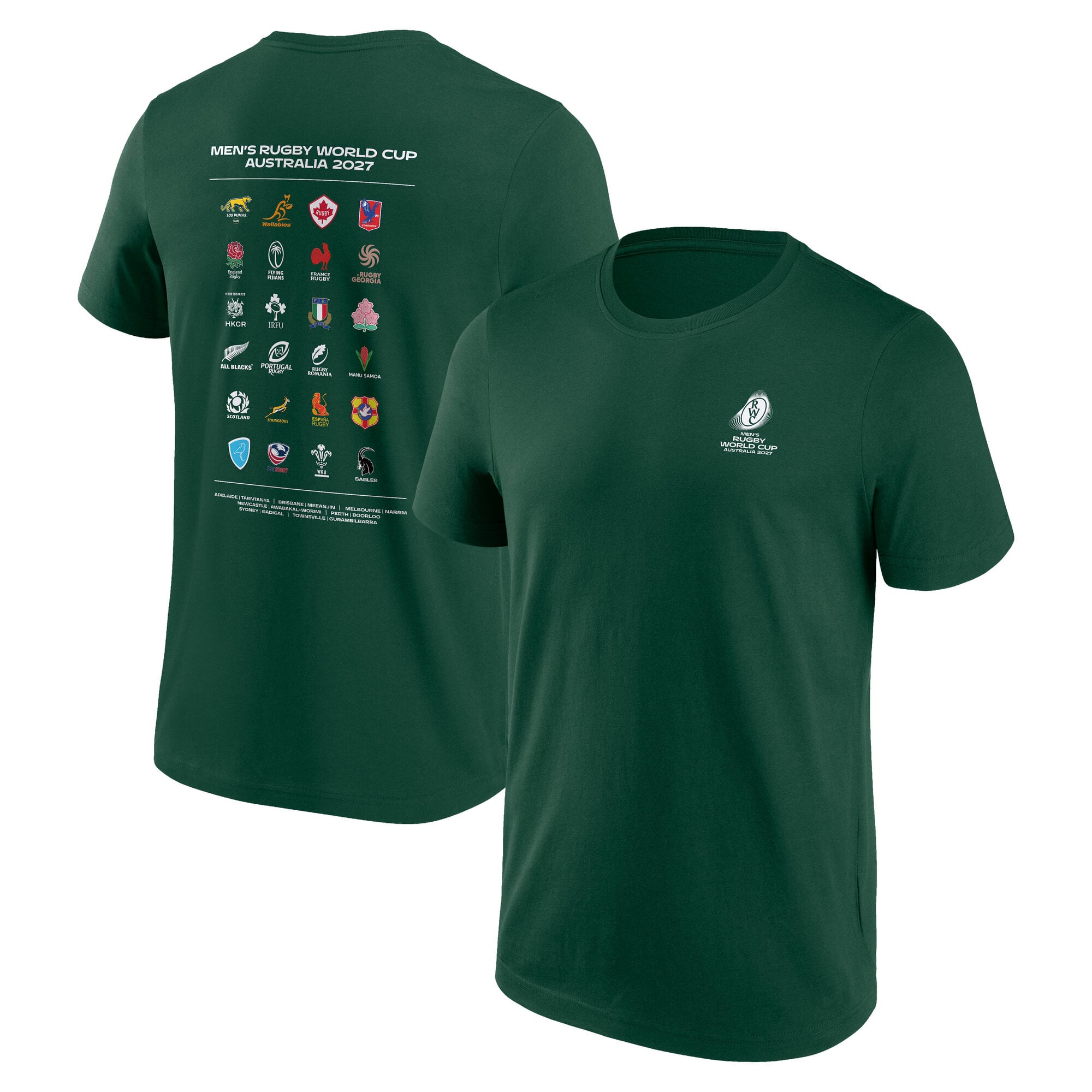 Maglietta con grafica delle Federazioni della Coppa del Mondo di rugby 2027 - Verde