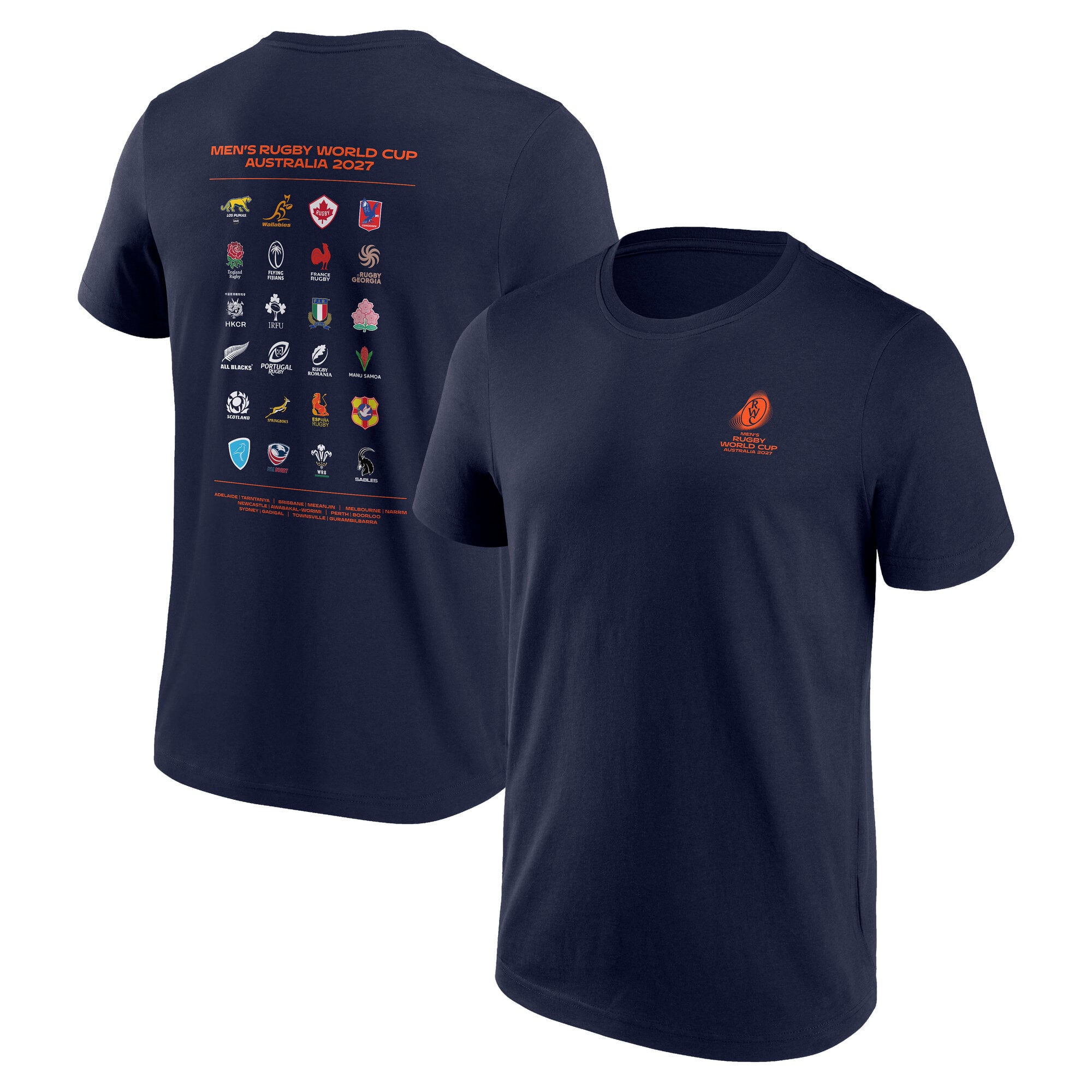Maglietta con grafica delle Federazioni della Coppa del Mondo di rugby 2027 - Blu navy