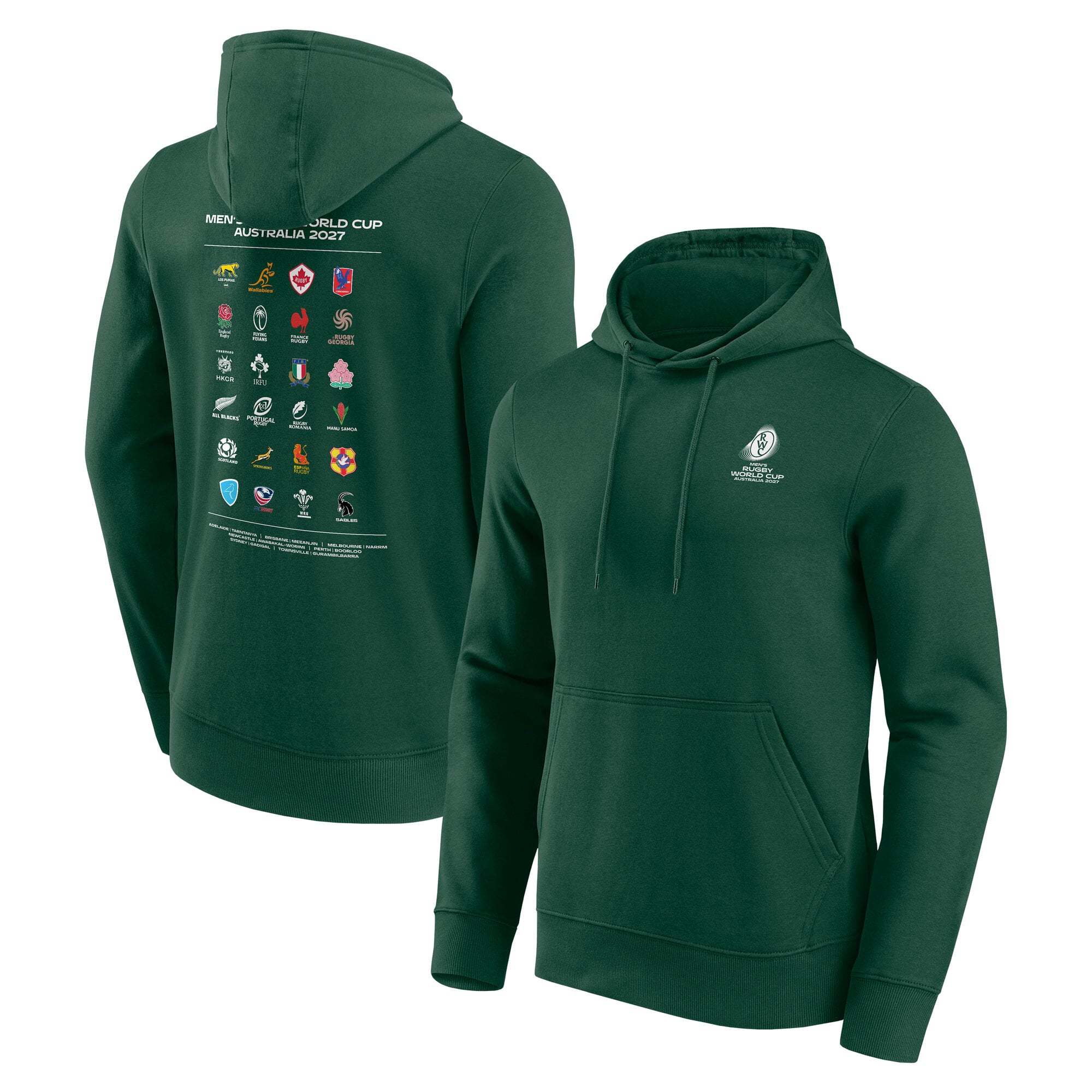 Felpa con cappuccio con grafica delle Federazioni della Coppa del Mondo di rugby 2027 - Verde